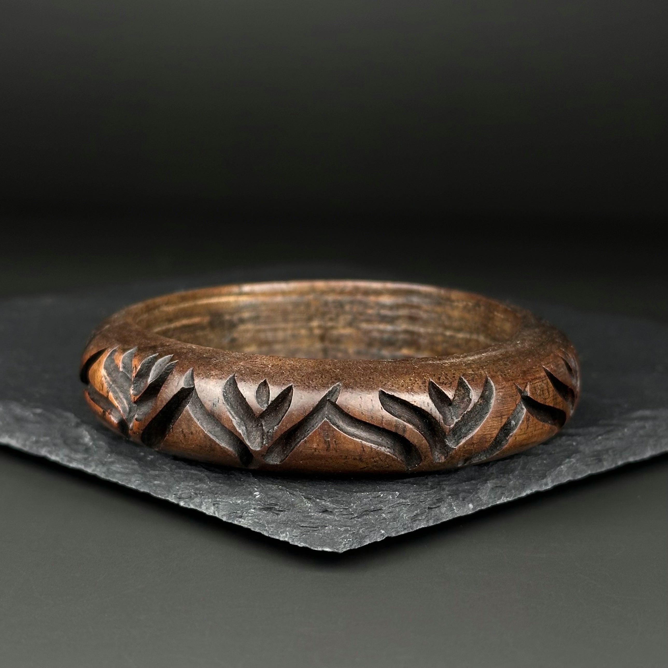 Vintage hand-carved wooden bangle bracelet