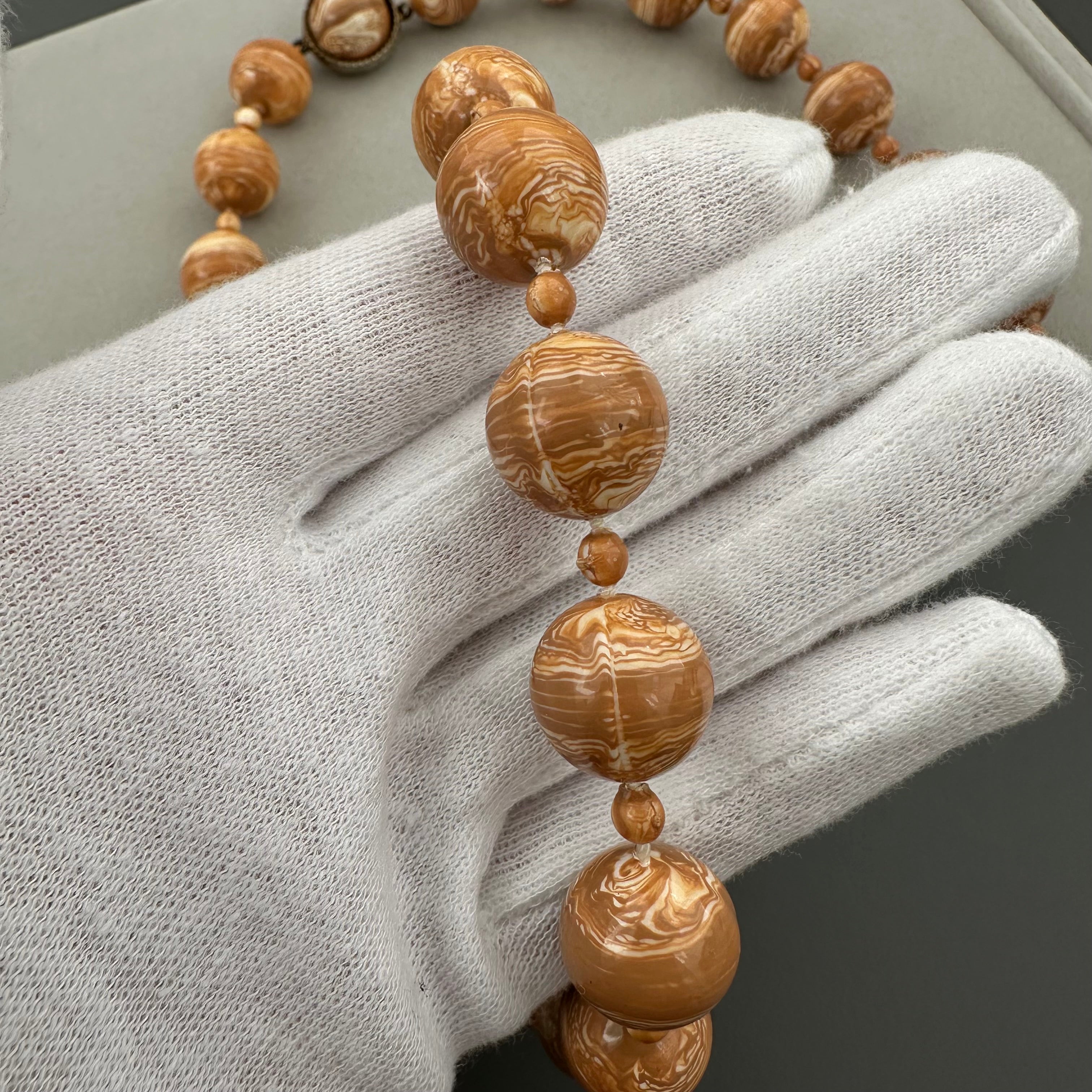 Vintage brown marble effect plastic beaded necklace