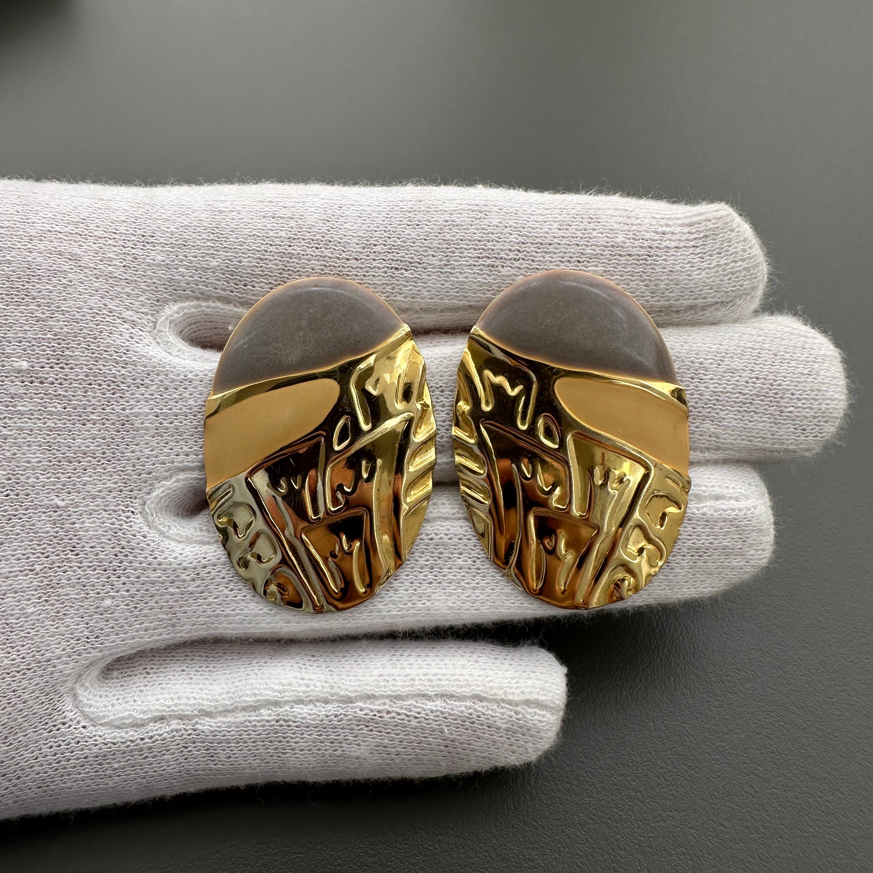 Vintage gold tone and grey enamel oval stud earrings