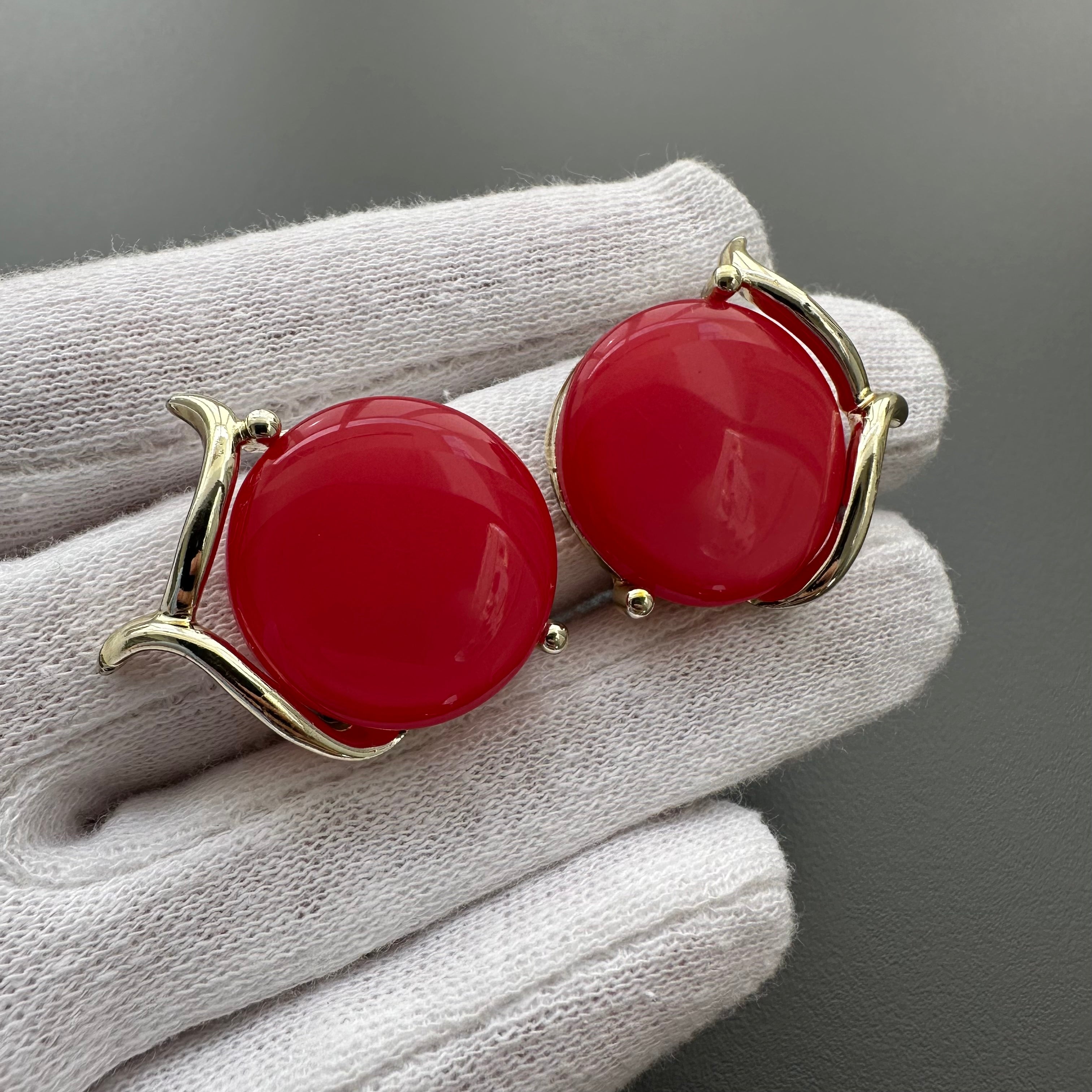 Vintage gold-tone and red lucite clip-on earrings