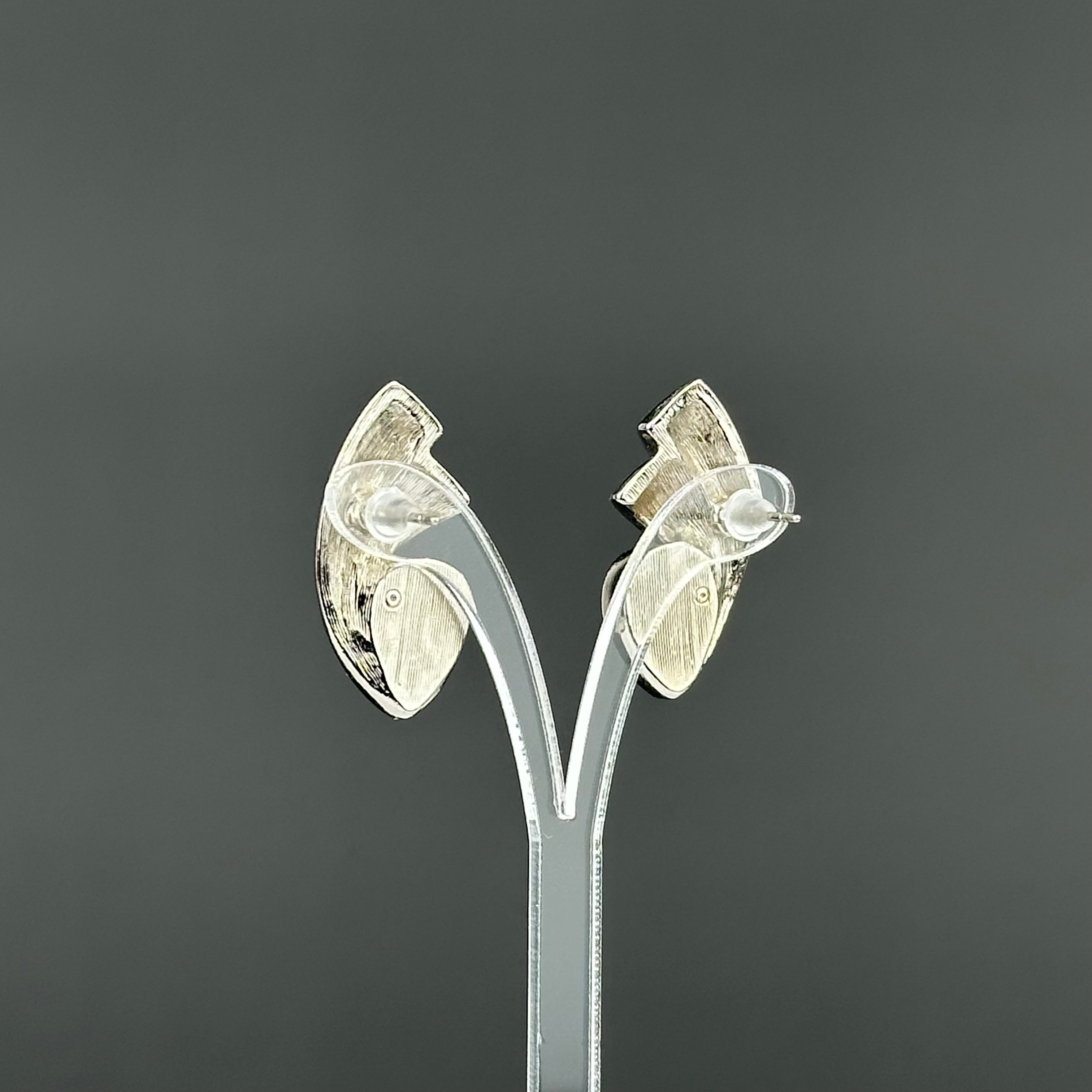 Vintage silver tone and blue сabochons earrings