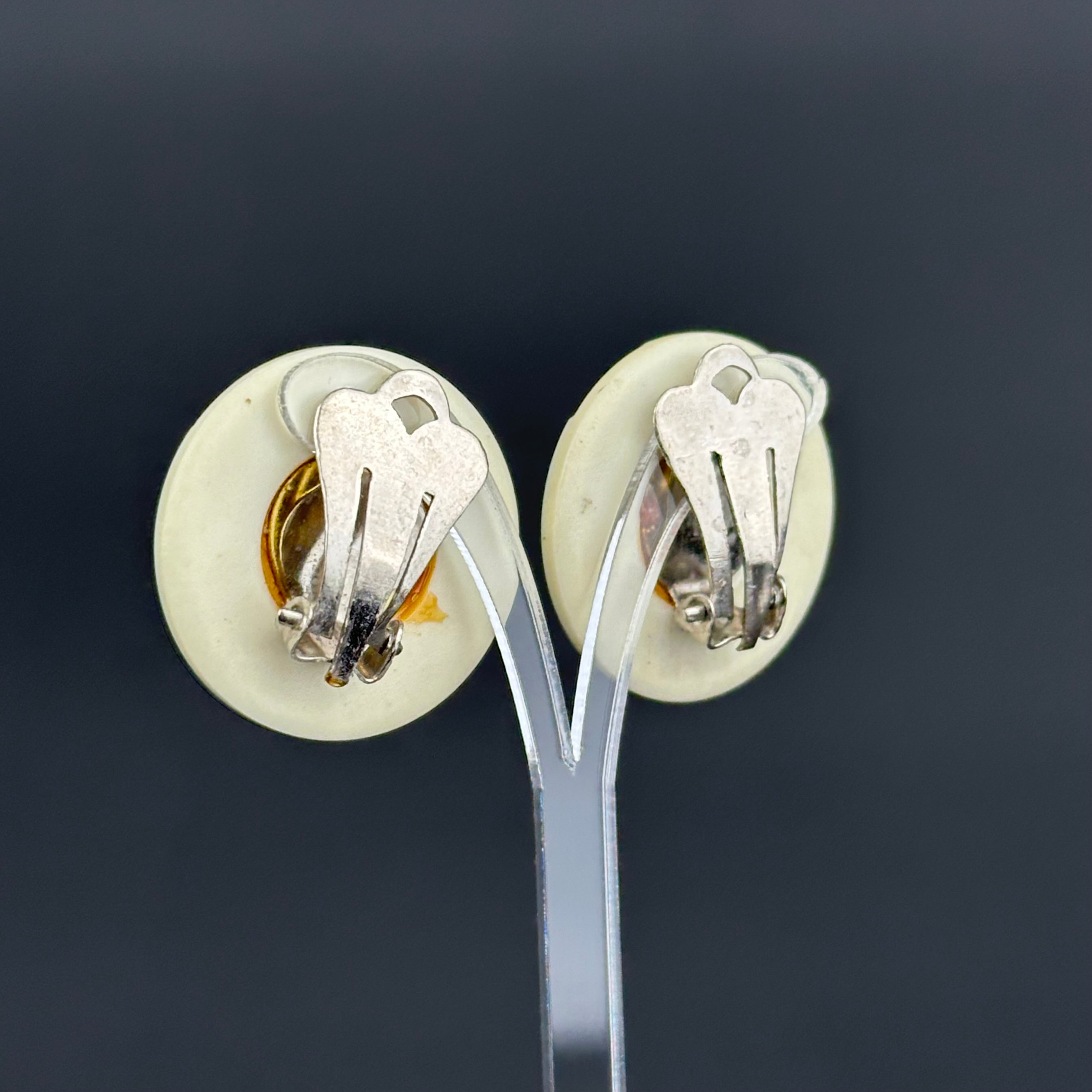 Vintage turquoise and creme round clip on earrings