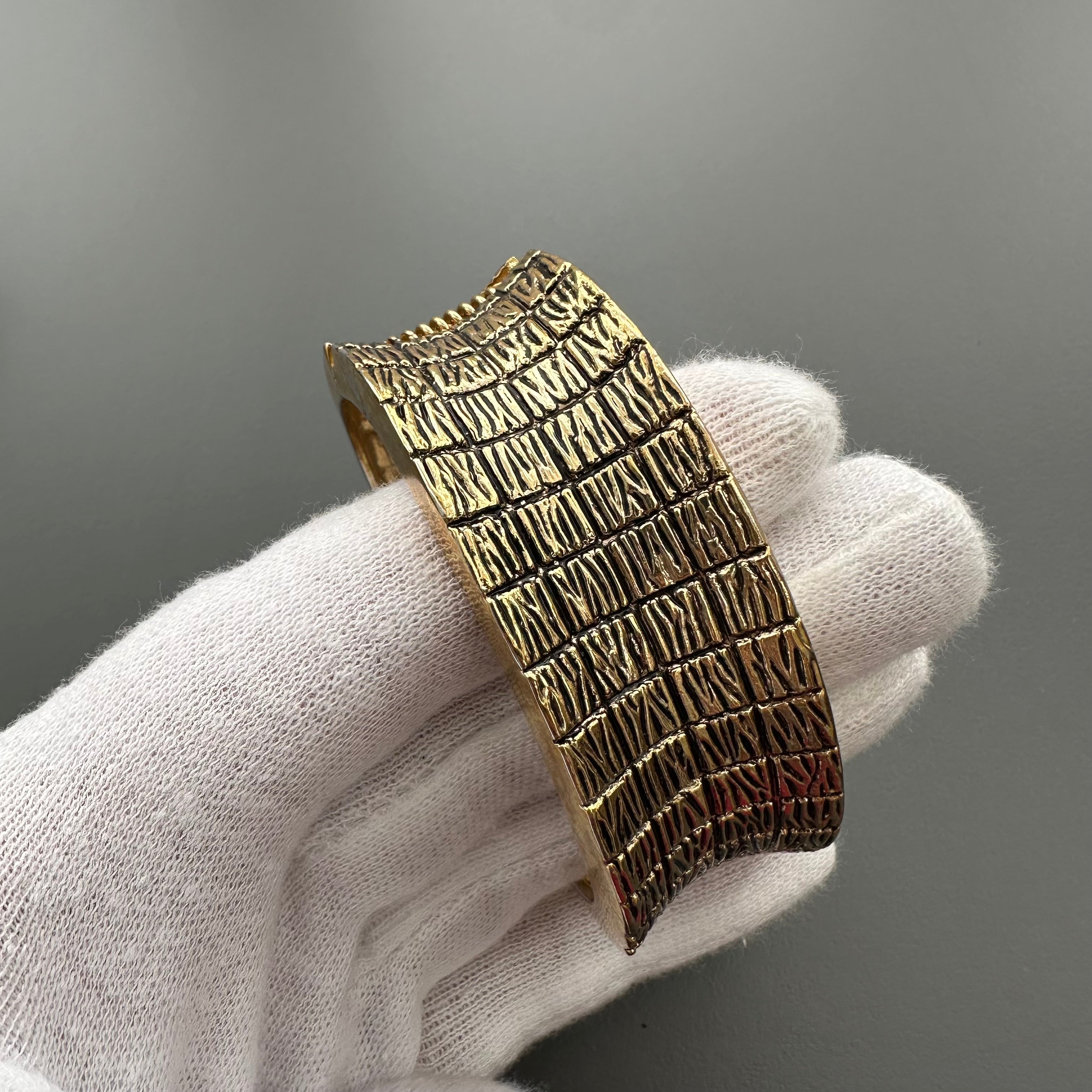 Vintage gold-tone textured hinged cuff bracelet