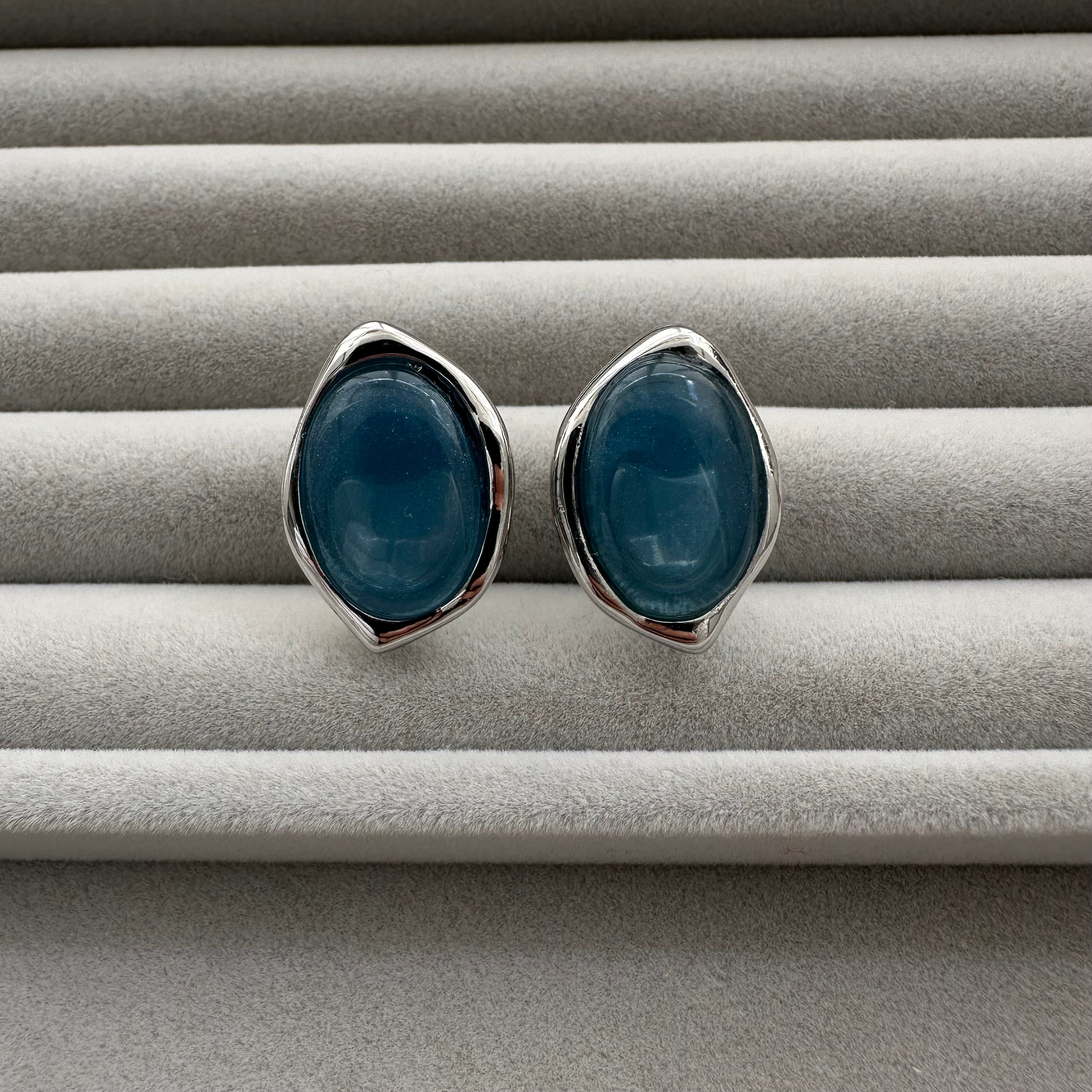 Vintage silver tone and blue clip-on earrings
