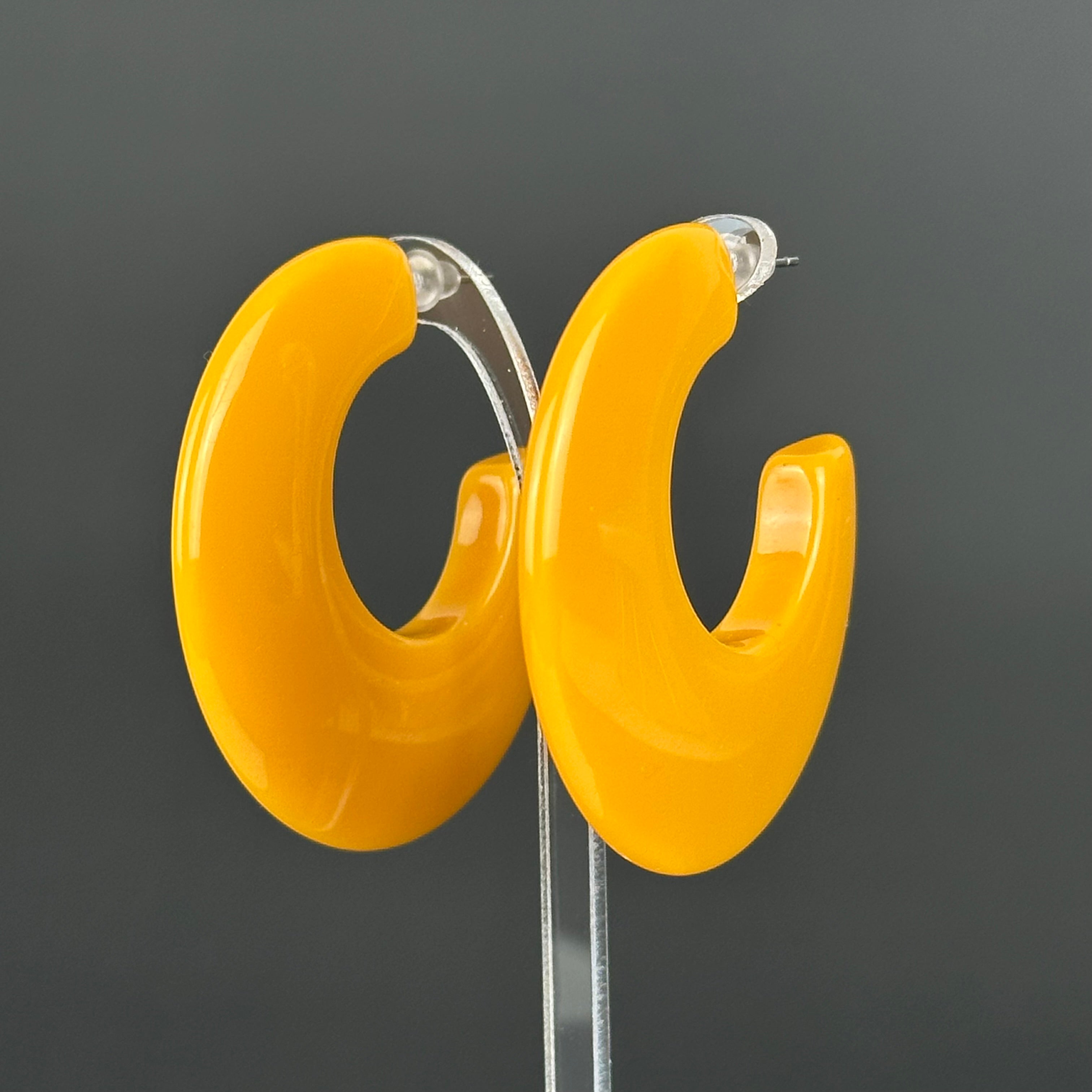 Vintage yellow lucite chunky hoop earrings