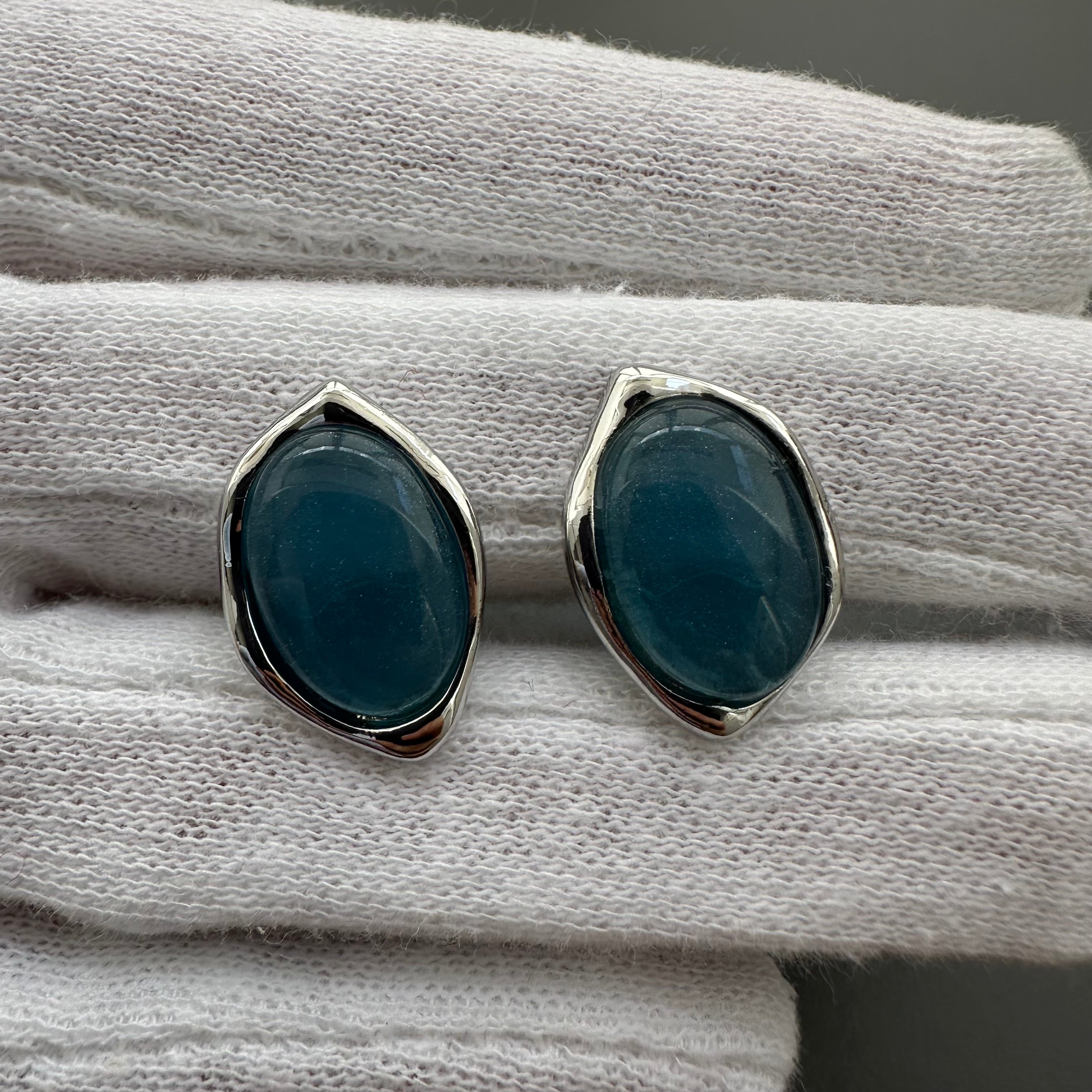 Vintage silver tone and blue clip-on earrings