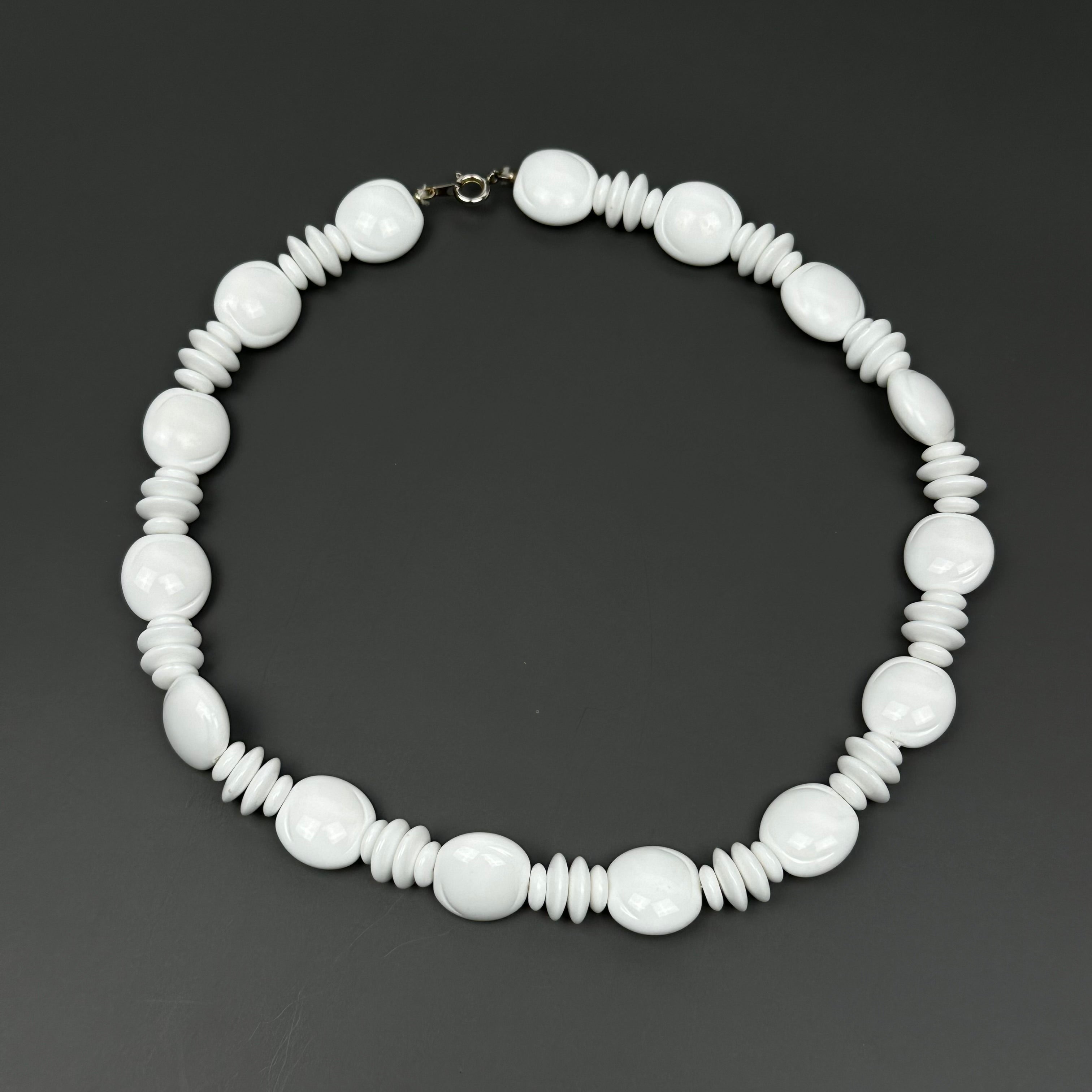 Vintage white plastic bead choker necklace