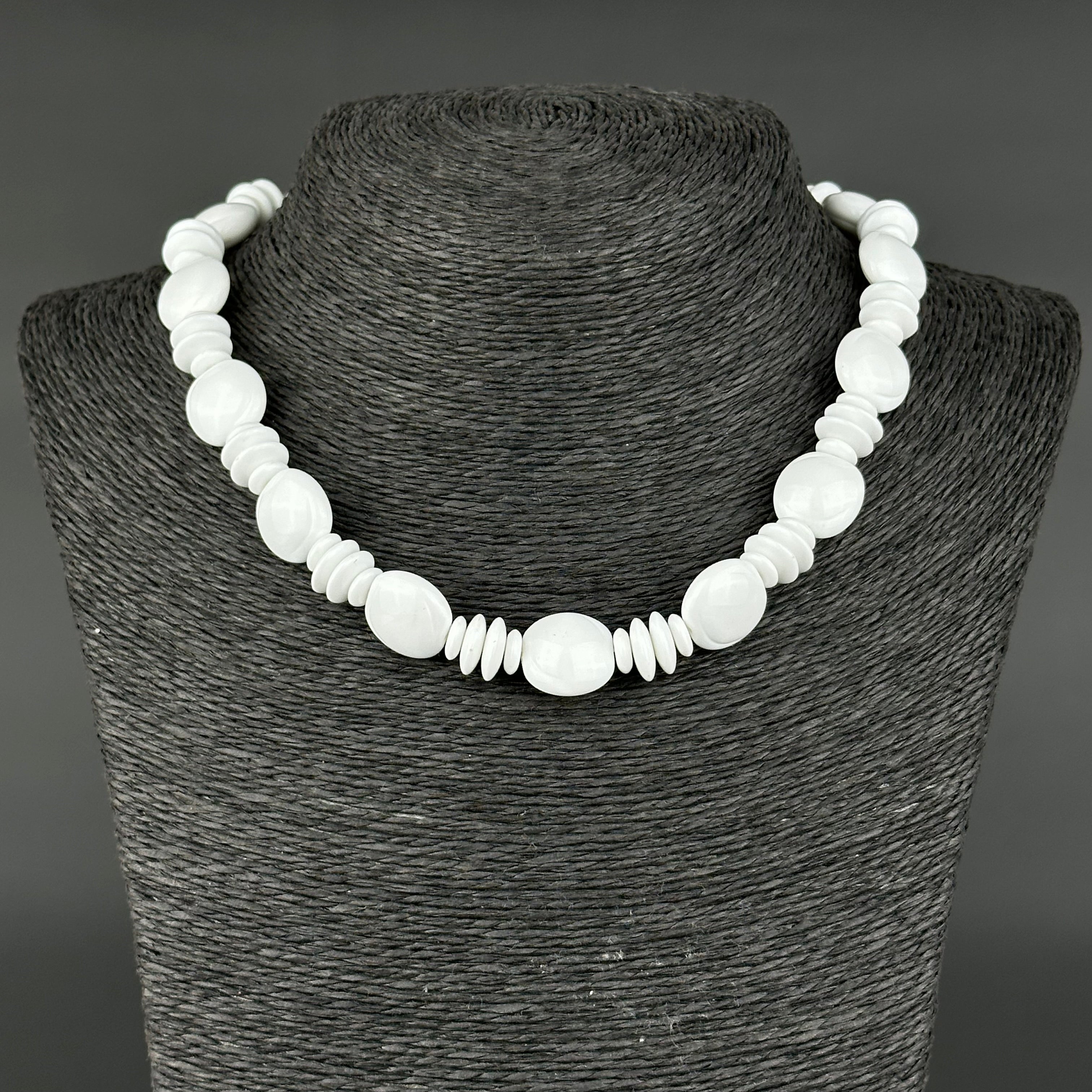 Vintage white plastic bead choker necklace
