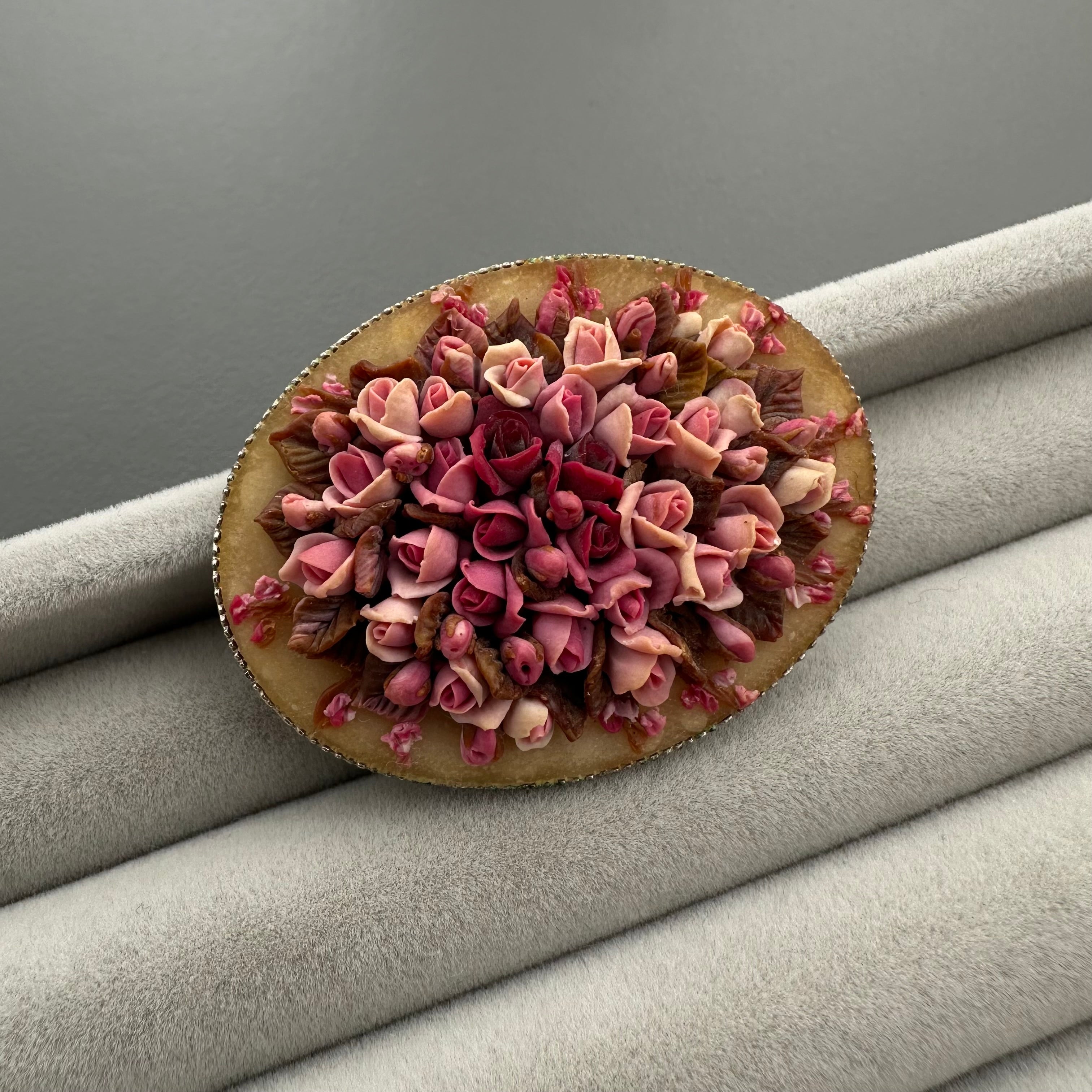 Vintage handmade floral oval brooch