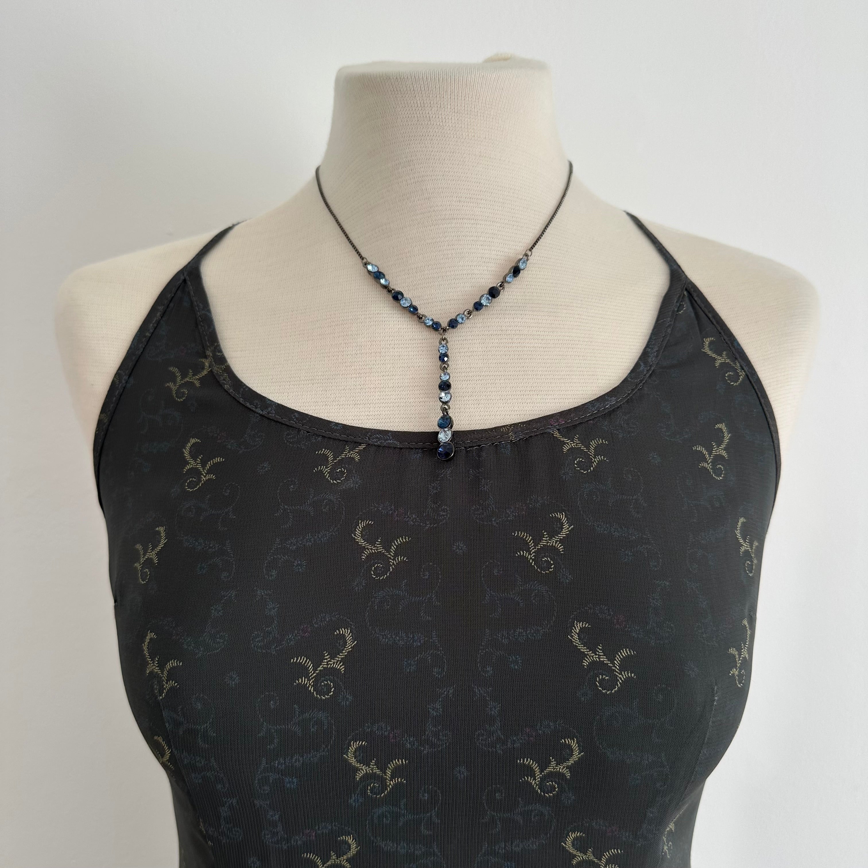 Vintage blue crystal Y necklace