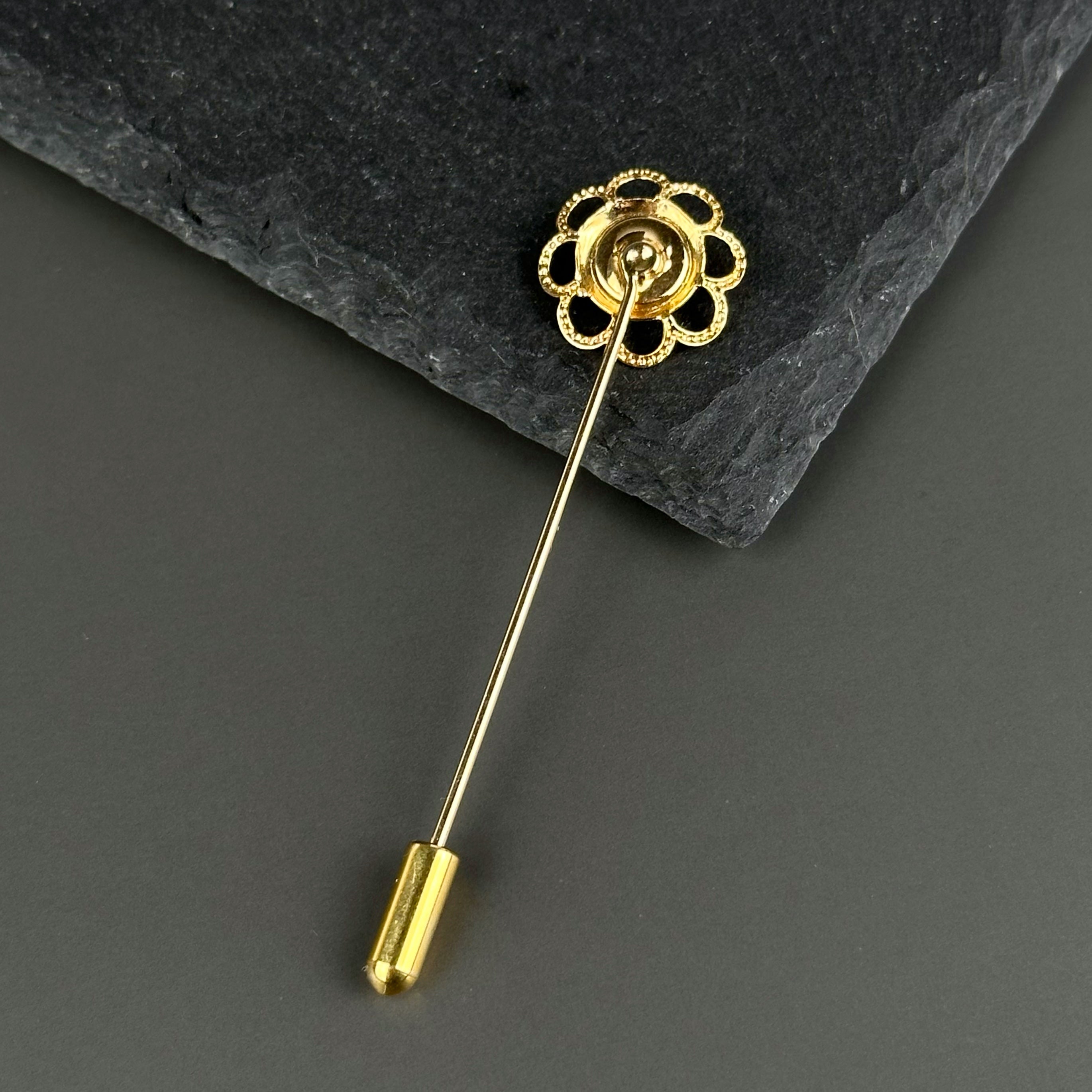 Vintage gold-tone and blue lapis lazuli floral stick pin