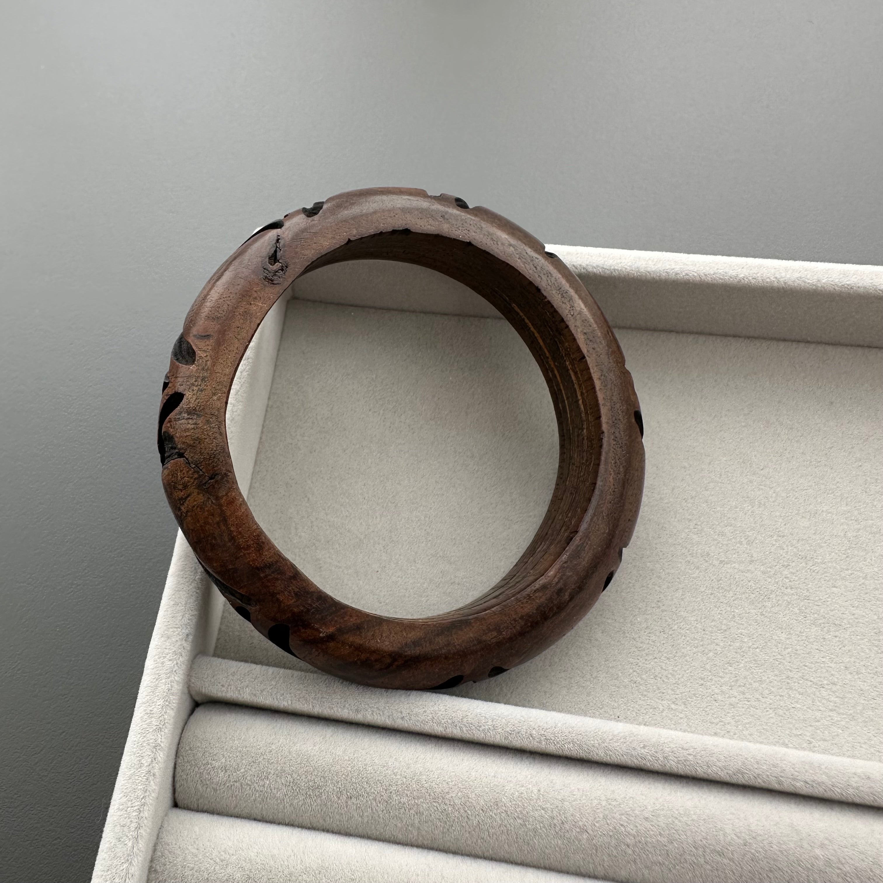 Vintage hand-carved wooden bangle bracelet