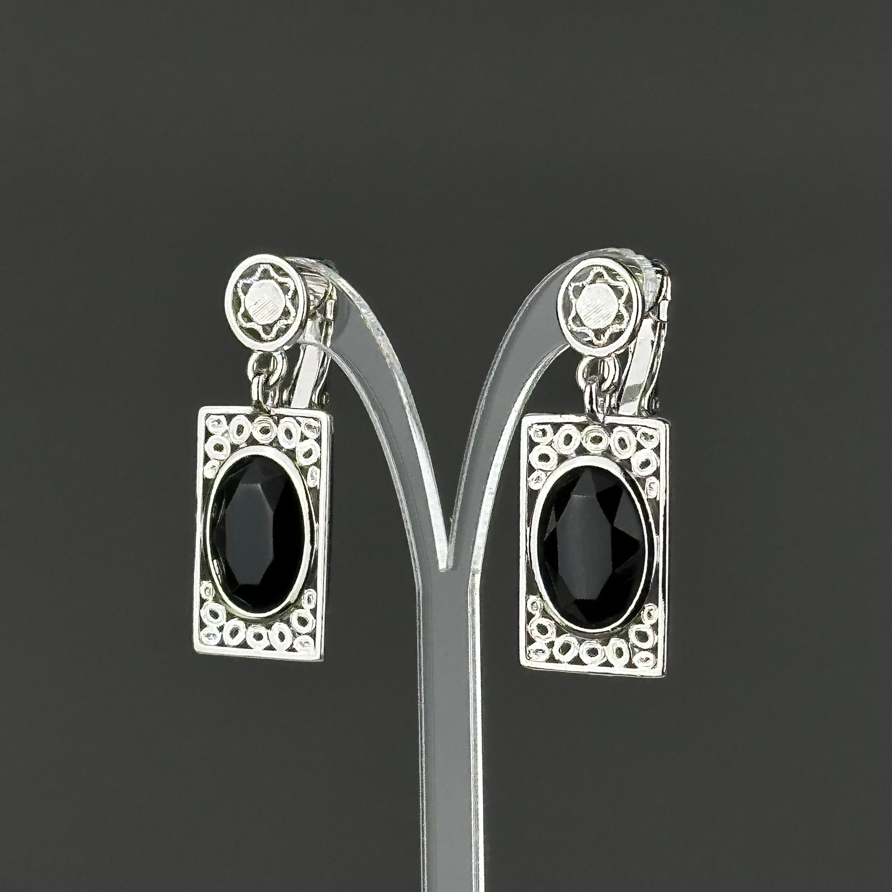 Vintage EMMONS silver tone and black necklace & clip on earrings set