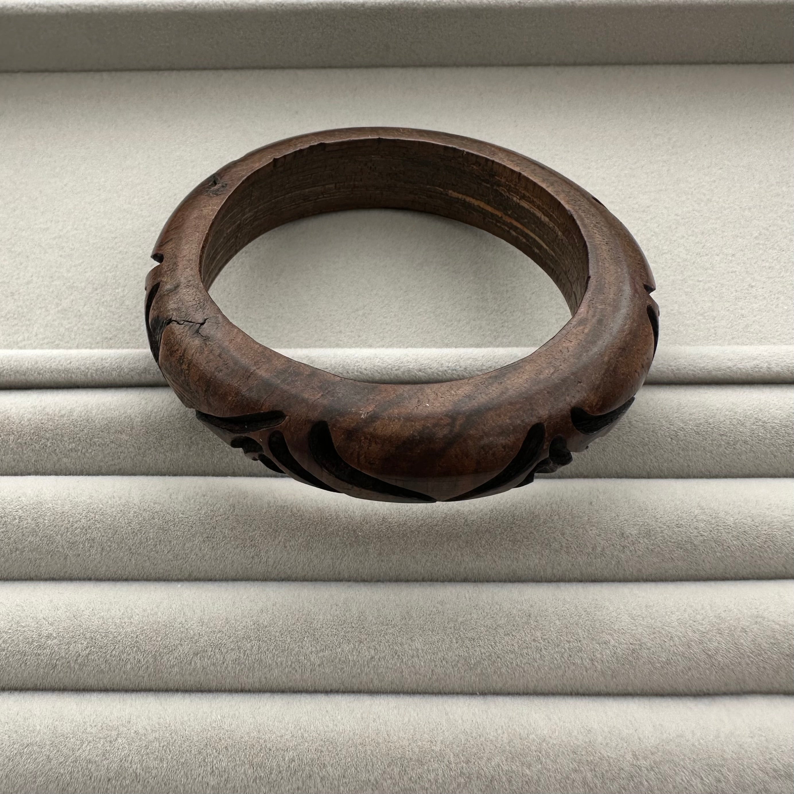Vintage hand-carved wooden bangle bracelet