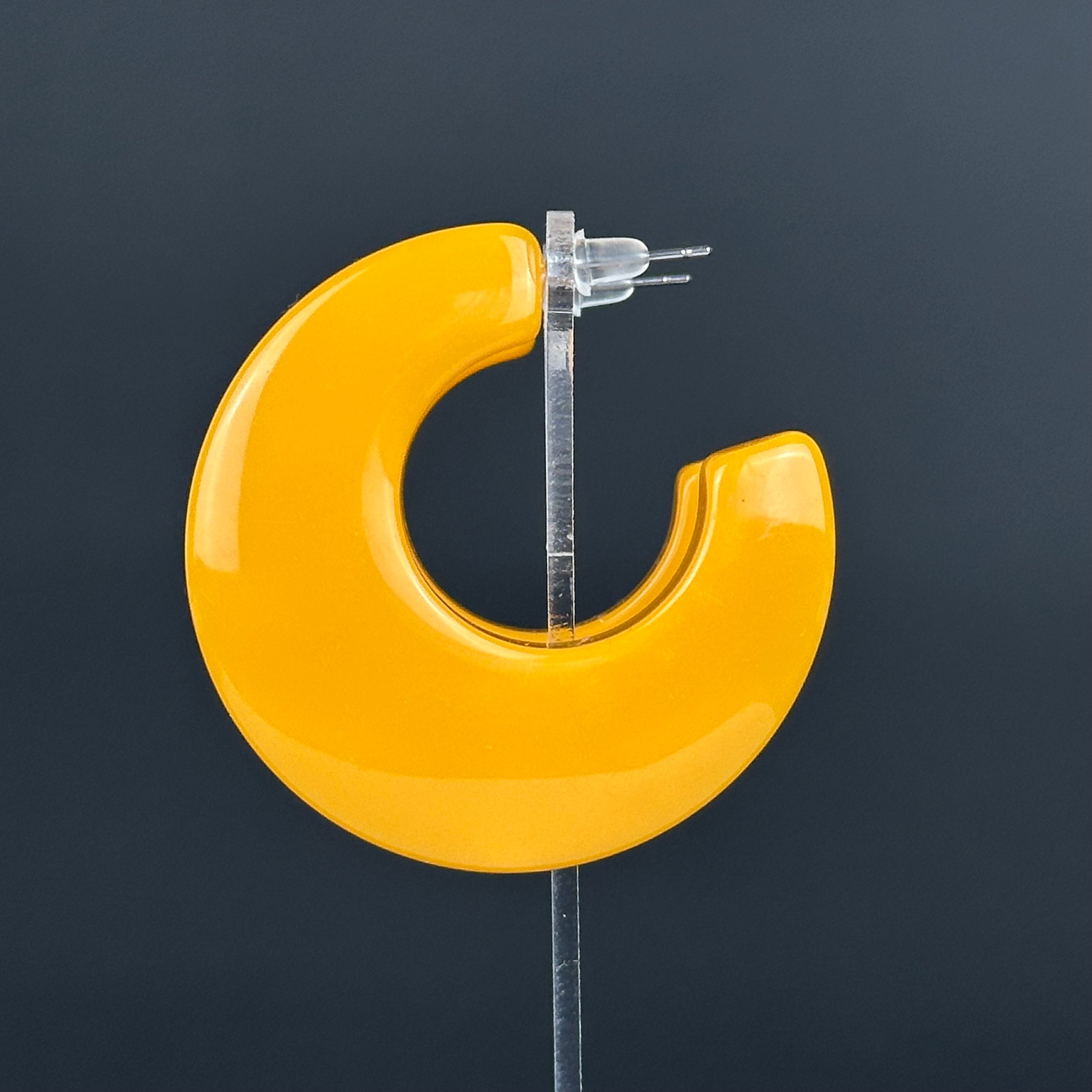 Vintage yellow lucite chunky hoop earrings