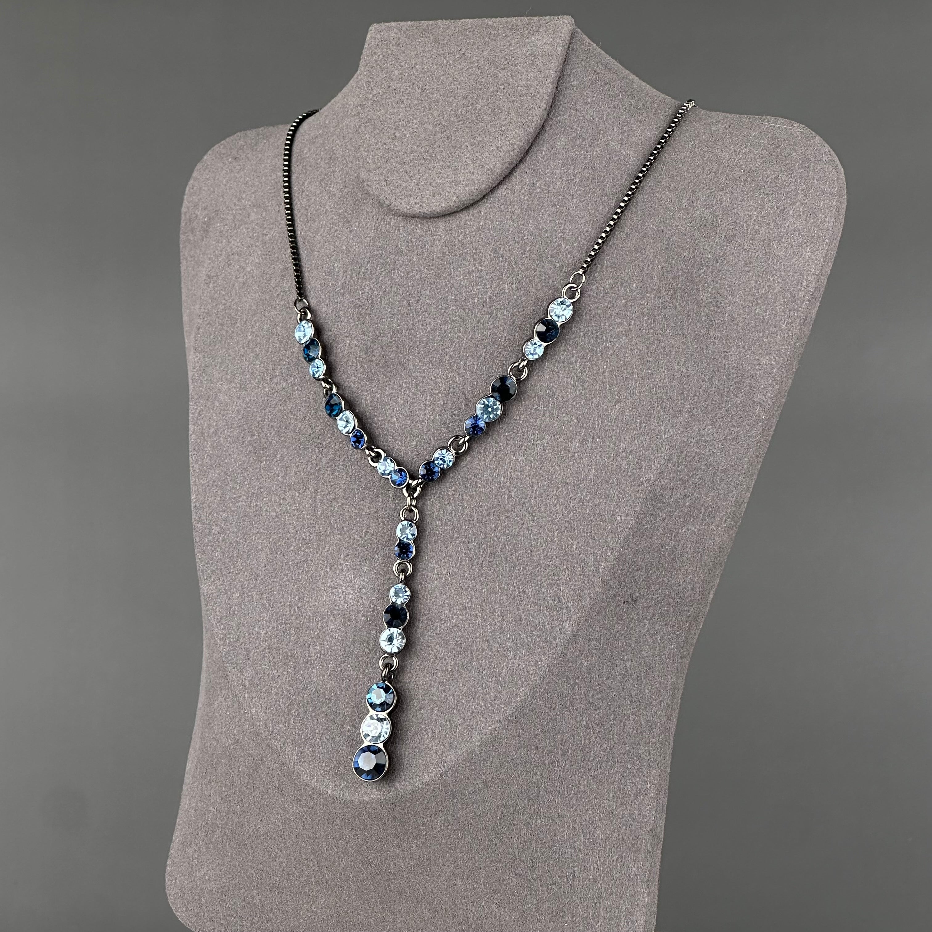 Vintage blue crystal Y necklace