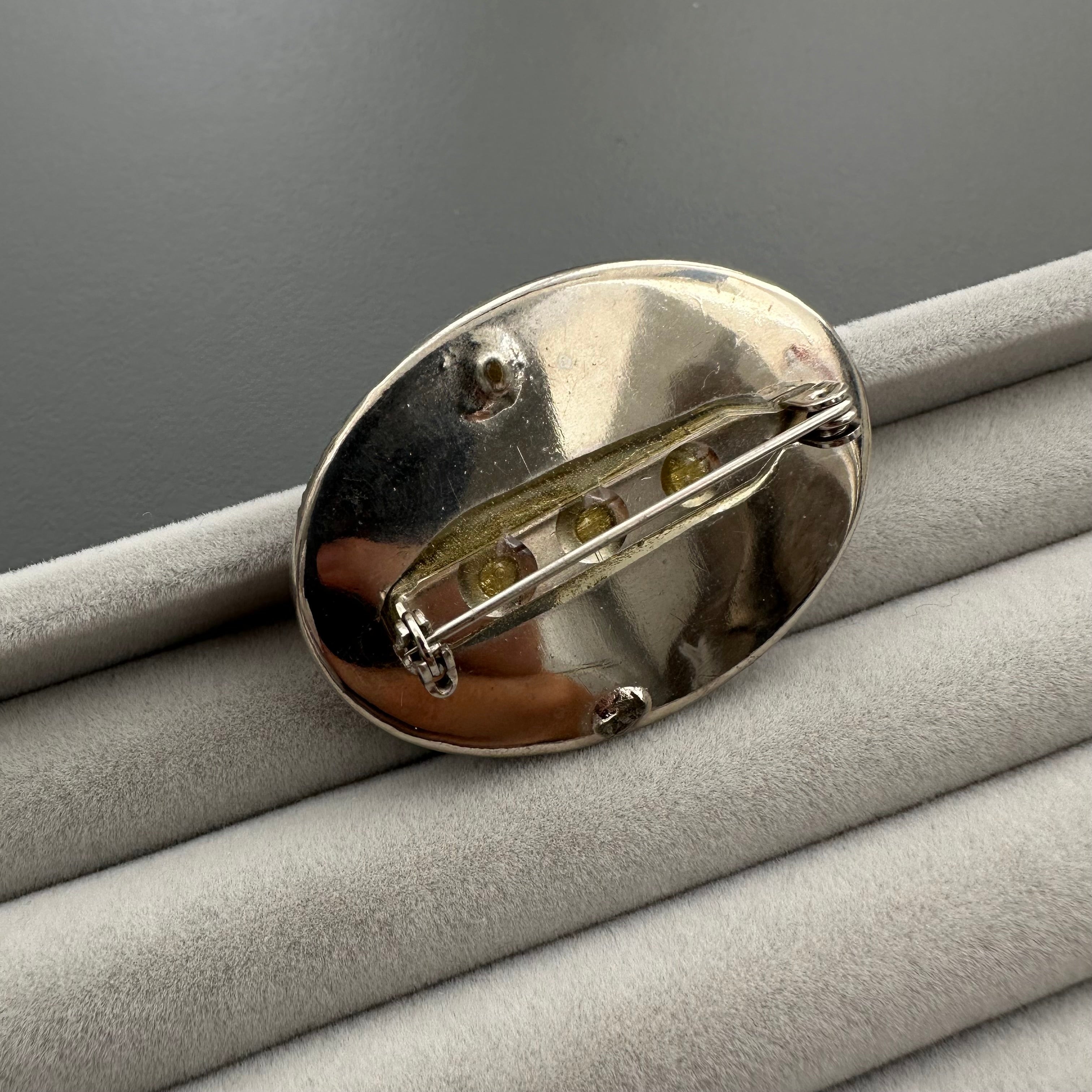 Vintage handmade floral oval brooch