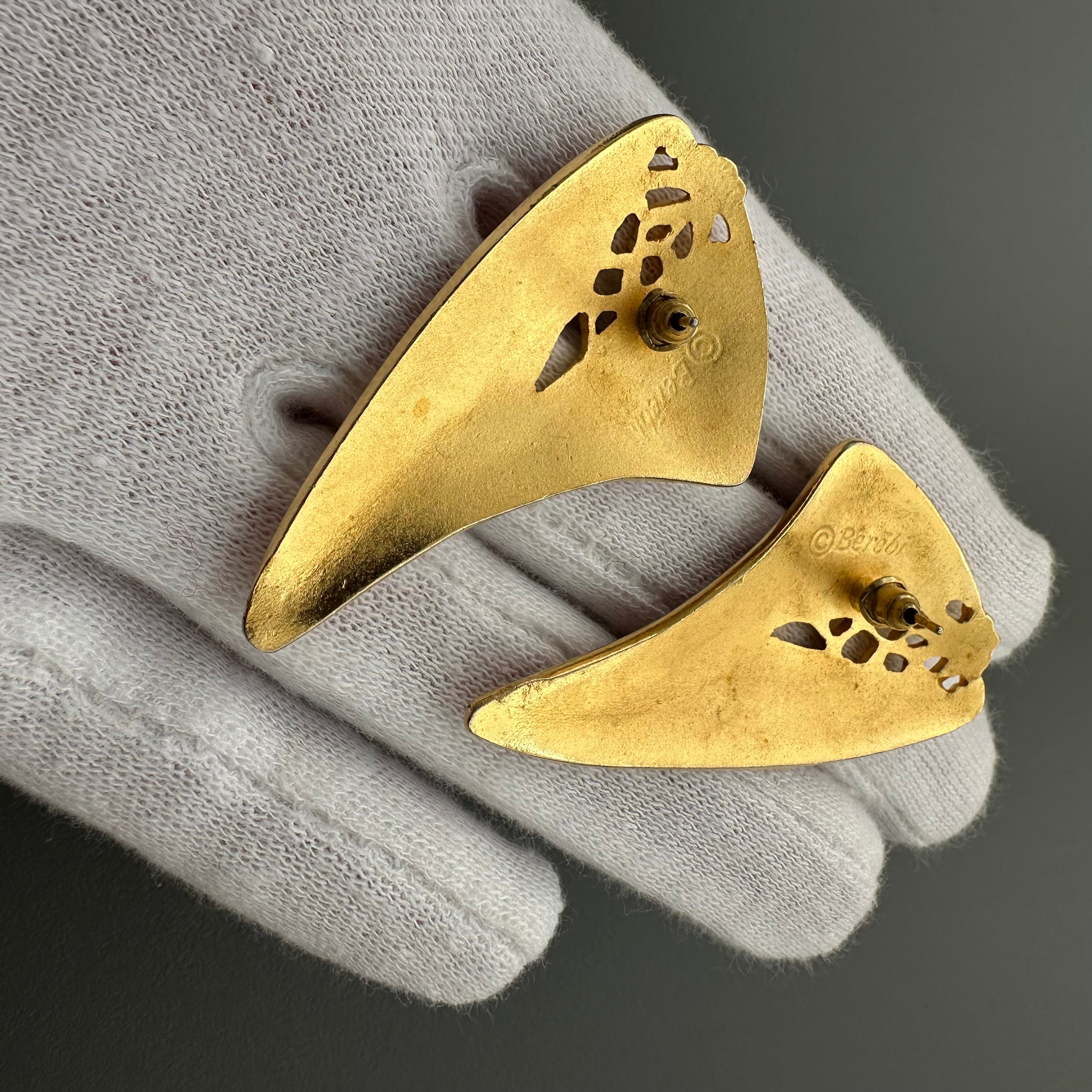 Vintage Berébi gold tone and pink enamel statement earrings
