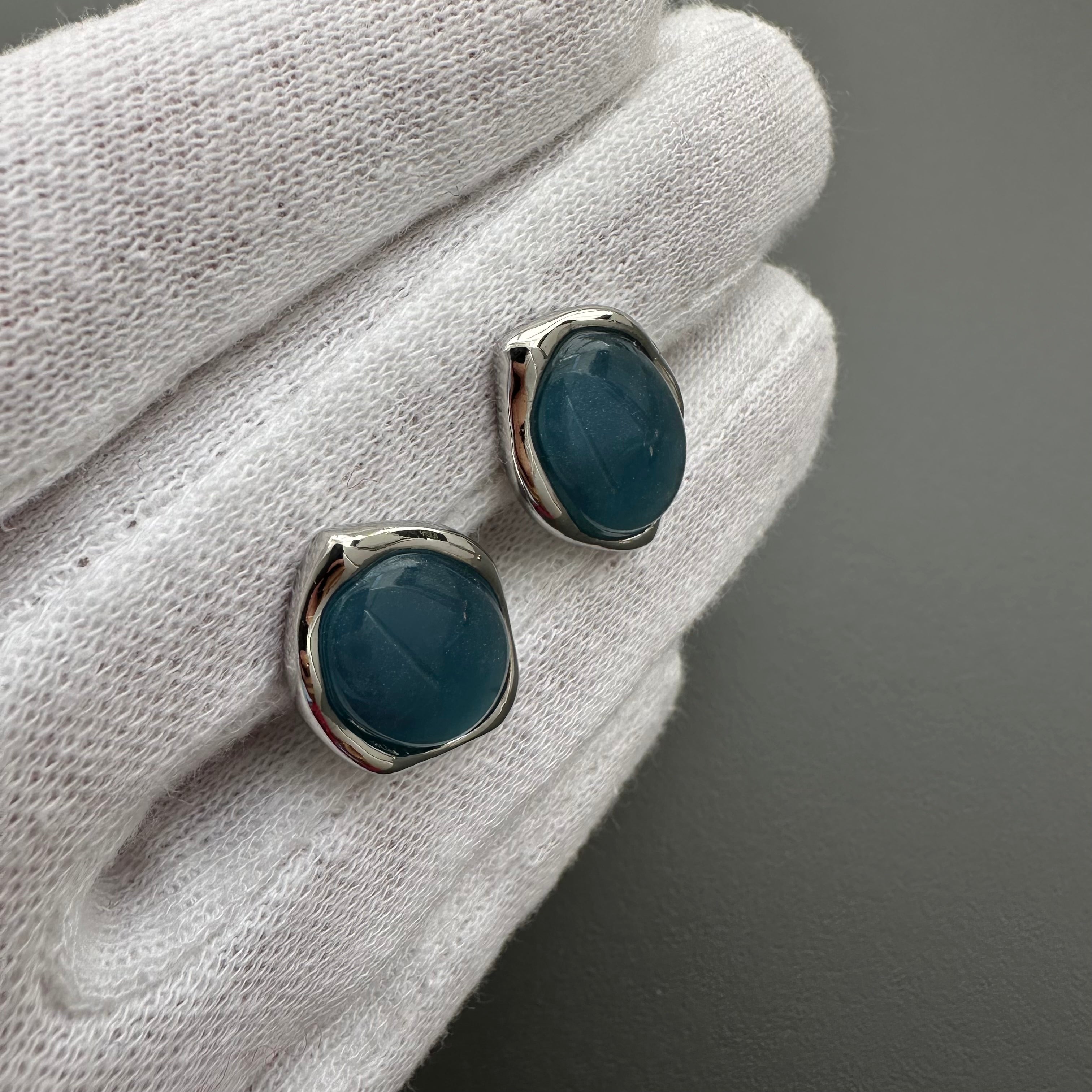 Vintage silver tone and blue clip-on earrings