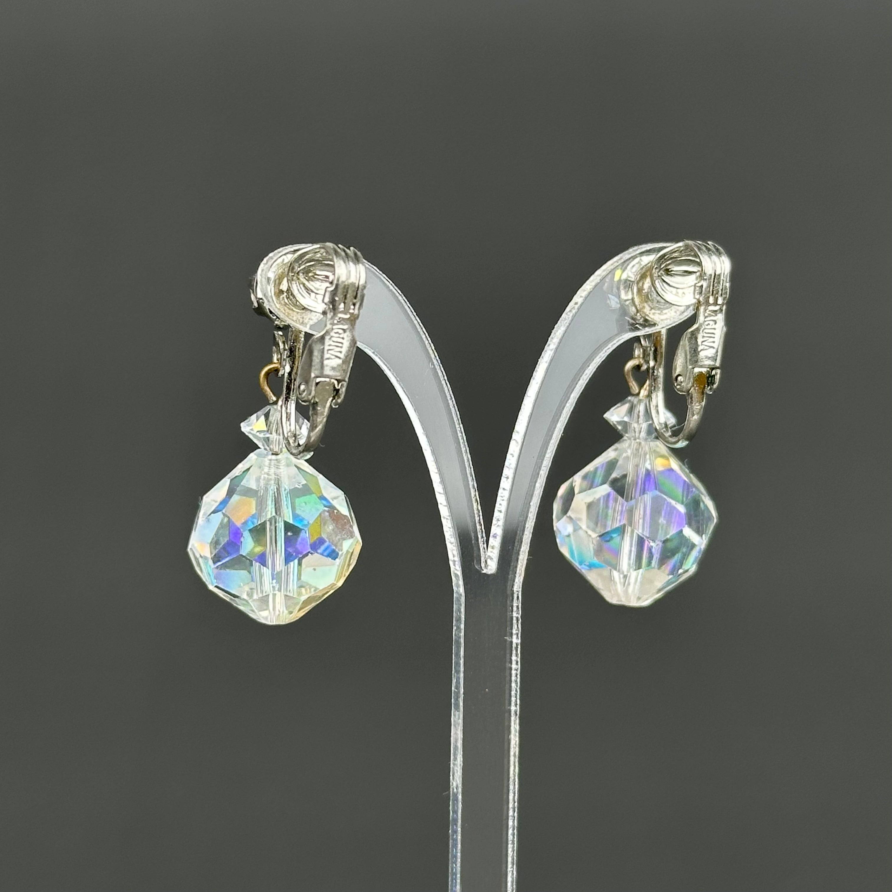 Vintage Laguna crystal drop clip-on earrings