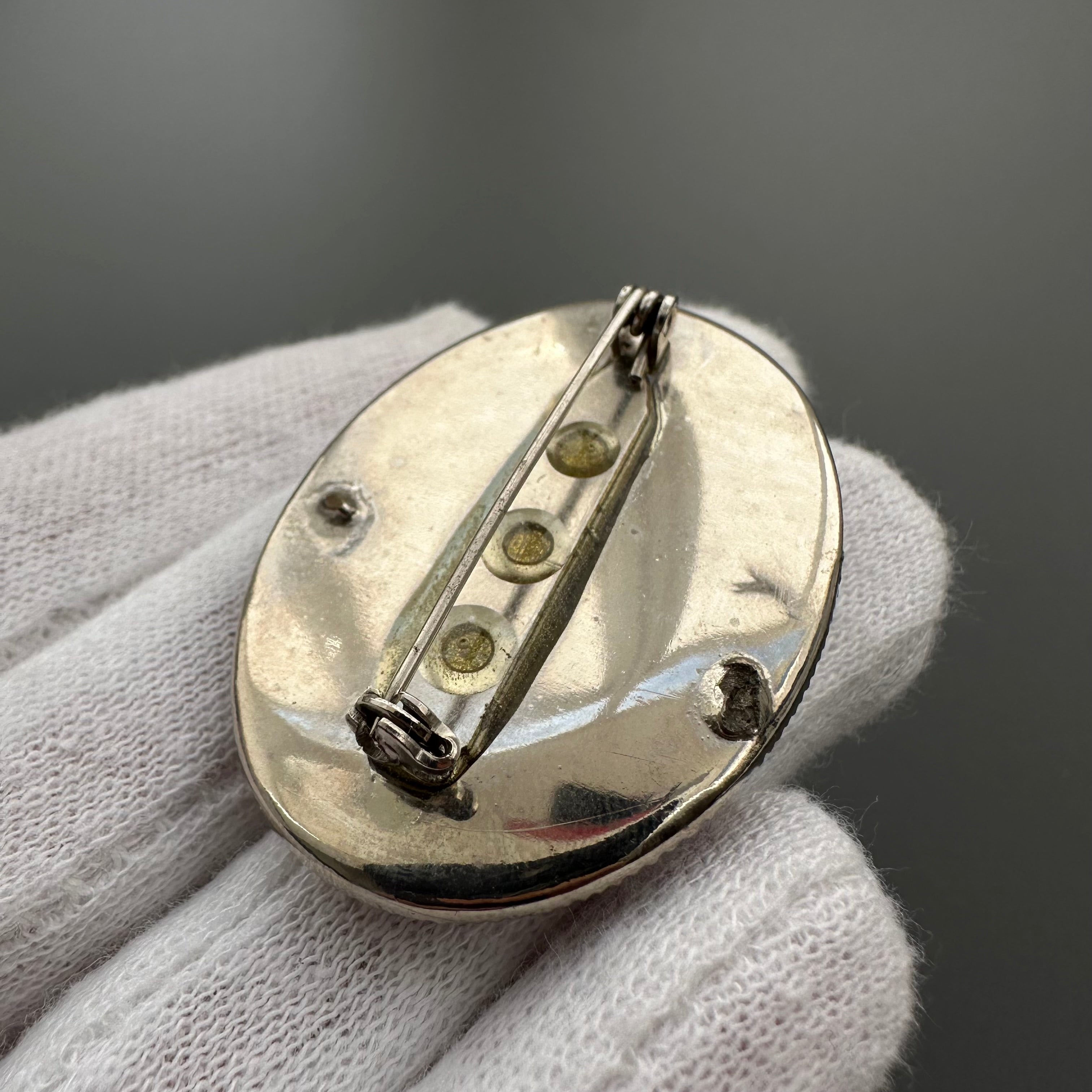 Vintage handmade floral oval brooch