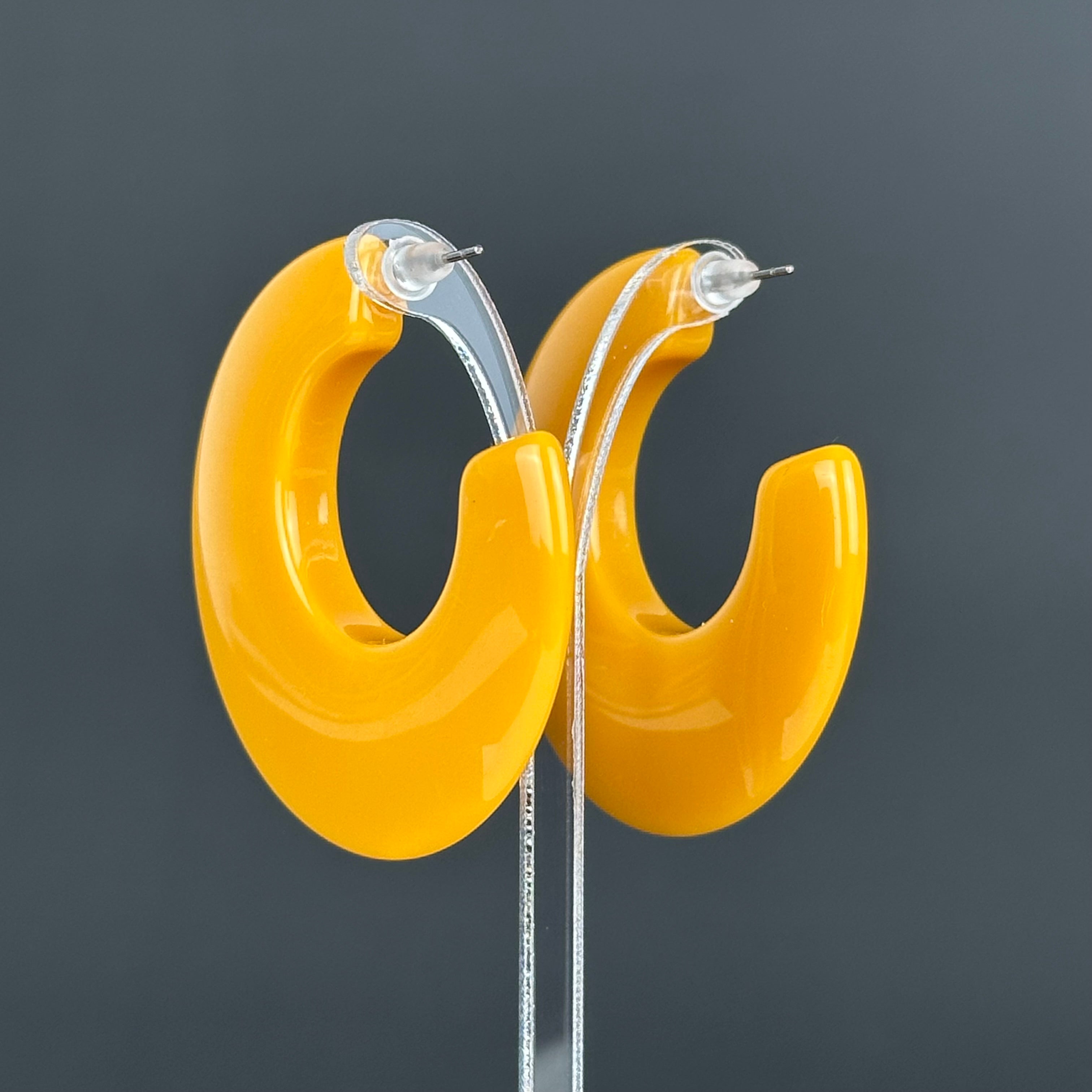 Vintage yellow lucite chunky hoop earrings