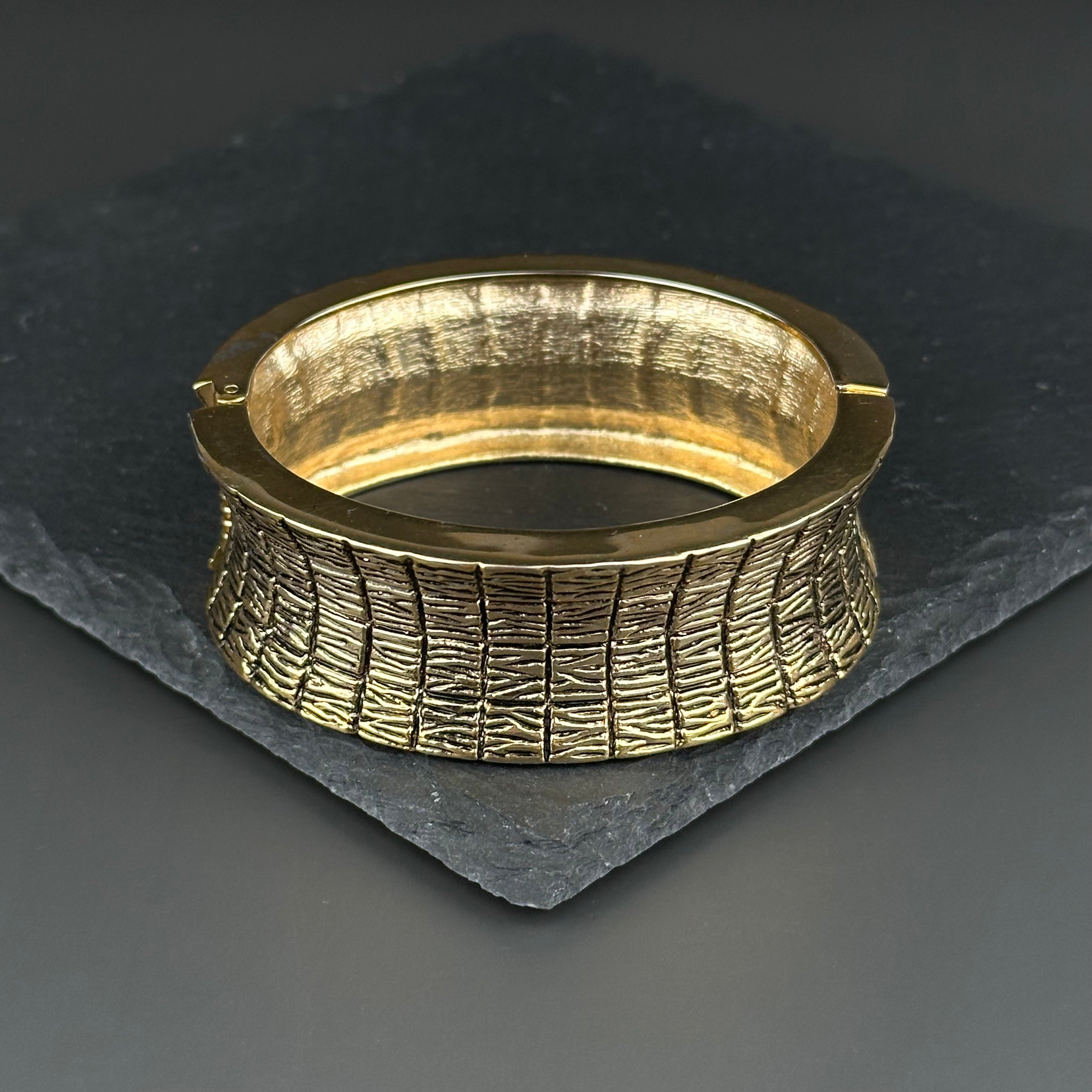 Vintage gold-tone textured hinged cuff bracelet