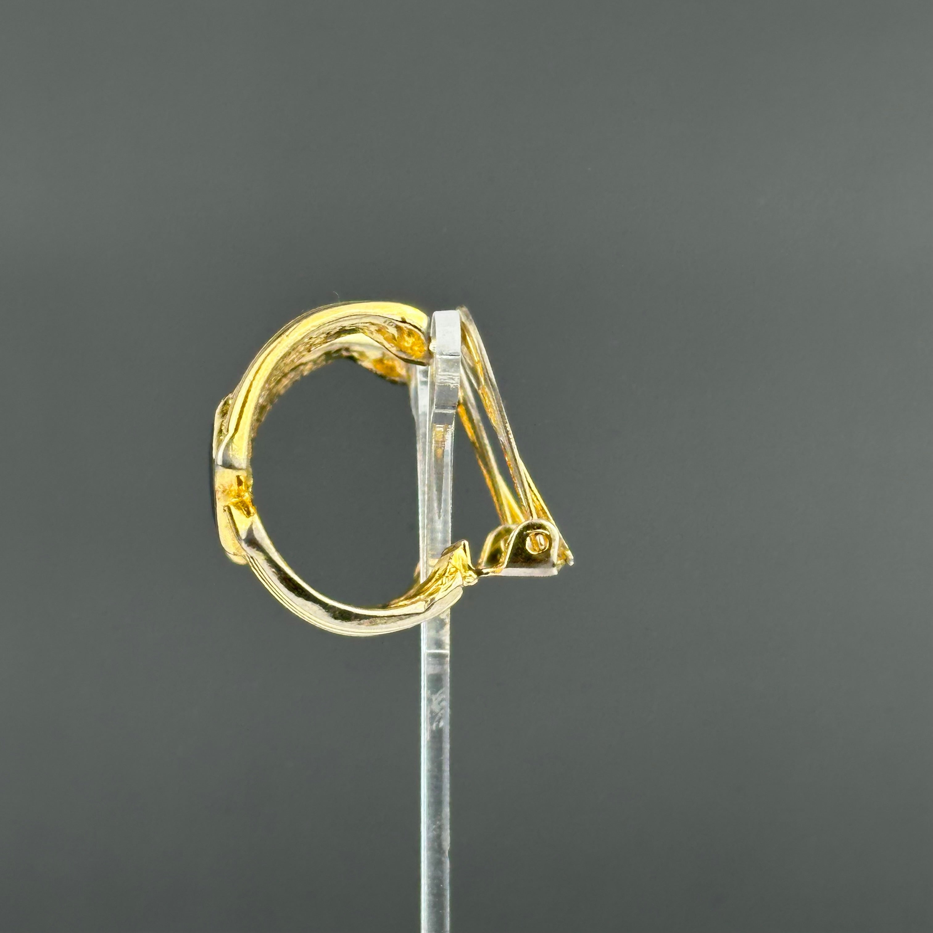 Vintage gold-tone and black textured hoop clip-on earrings