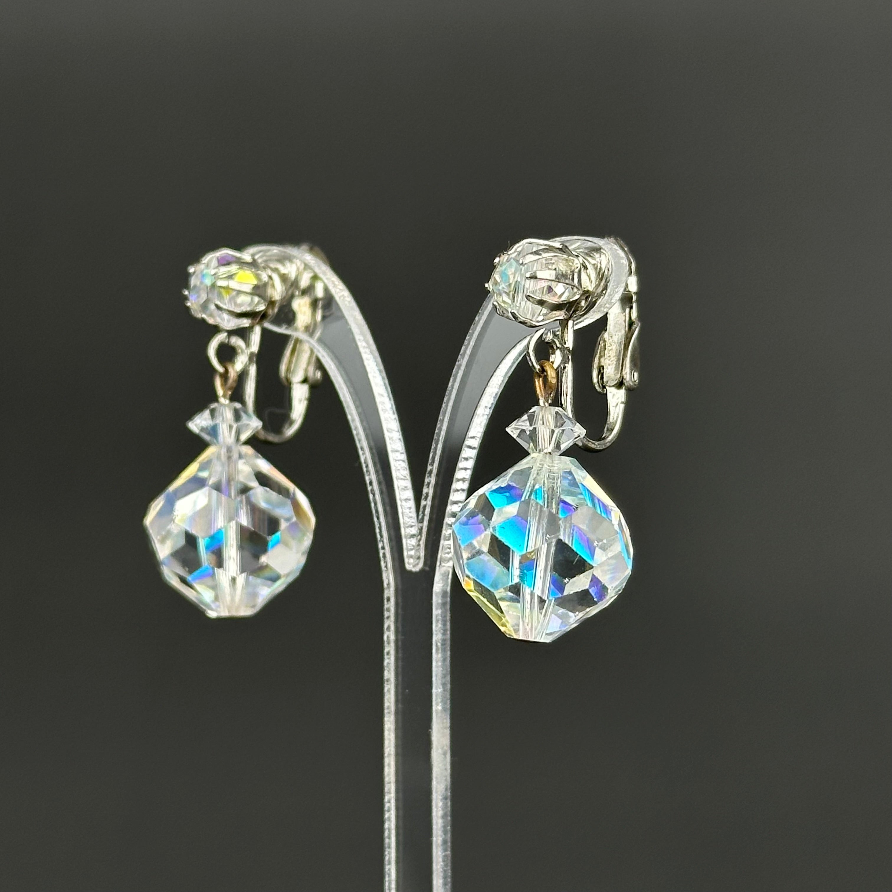 Vintage Laguna crystal drop clip-on earrings