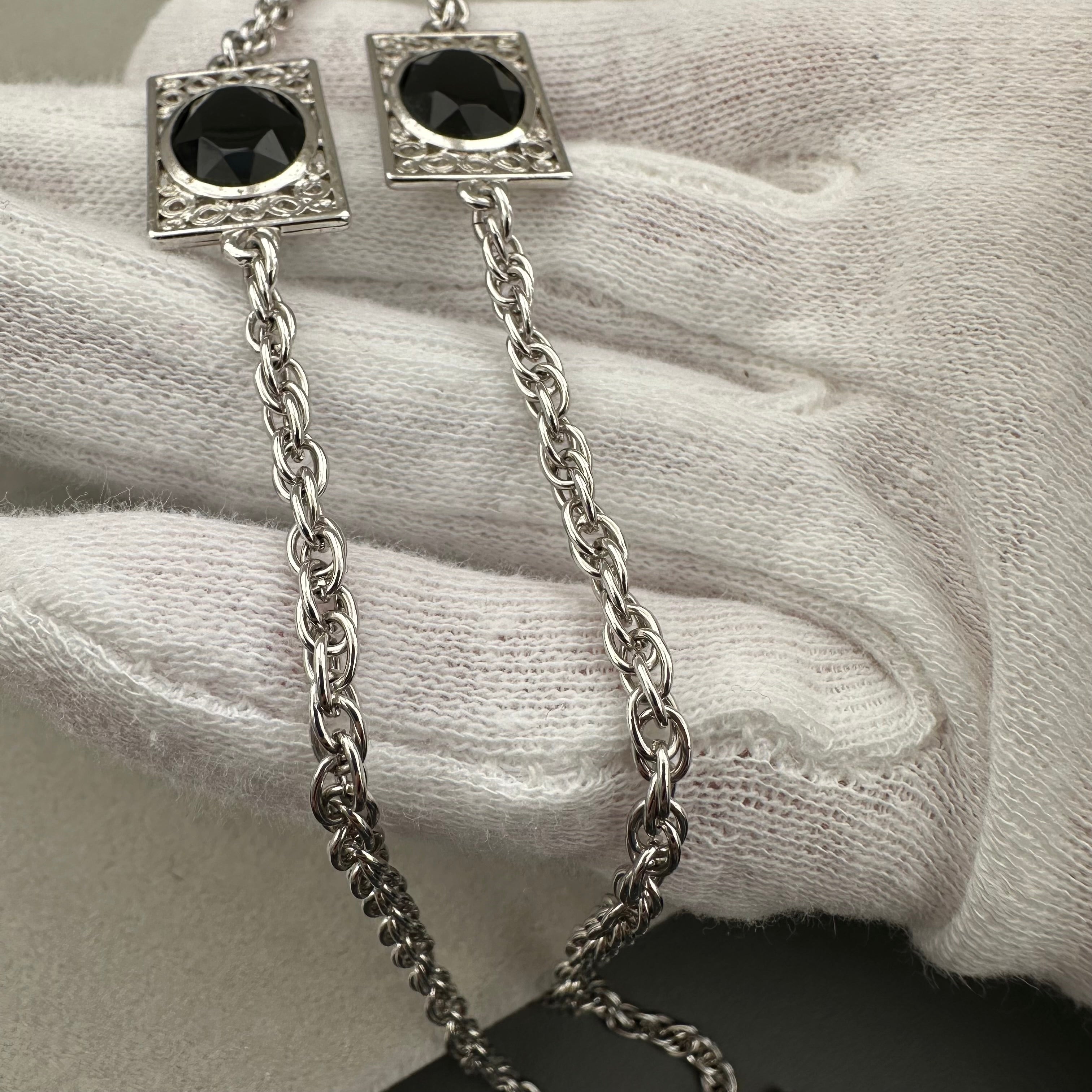 Vintage EMMONS silver tone and black necklace & clip on earrings set