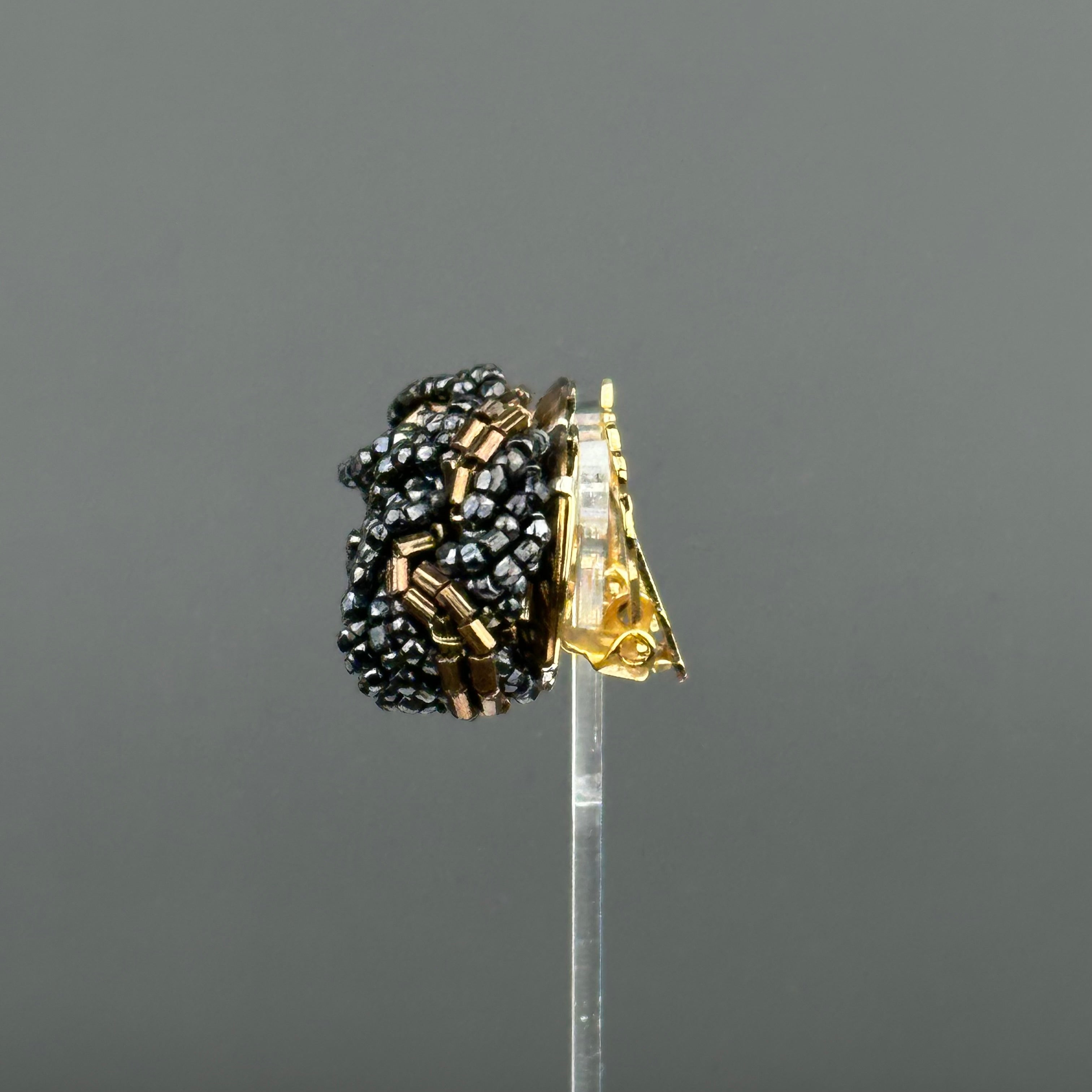Vintage black & brown glass seed beads clip-on earrings