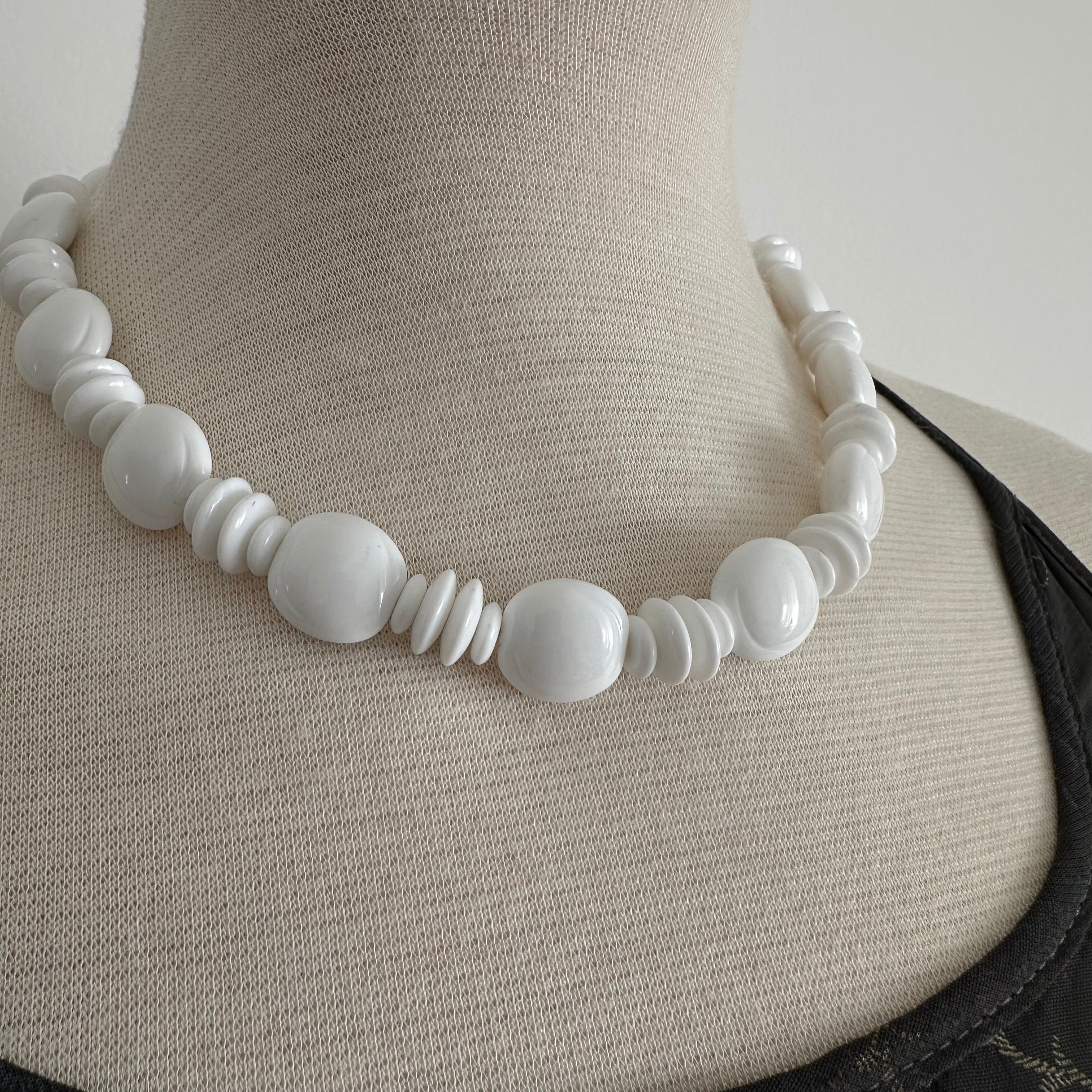 Vintage white plastic bead choker necklace