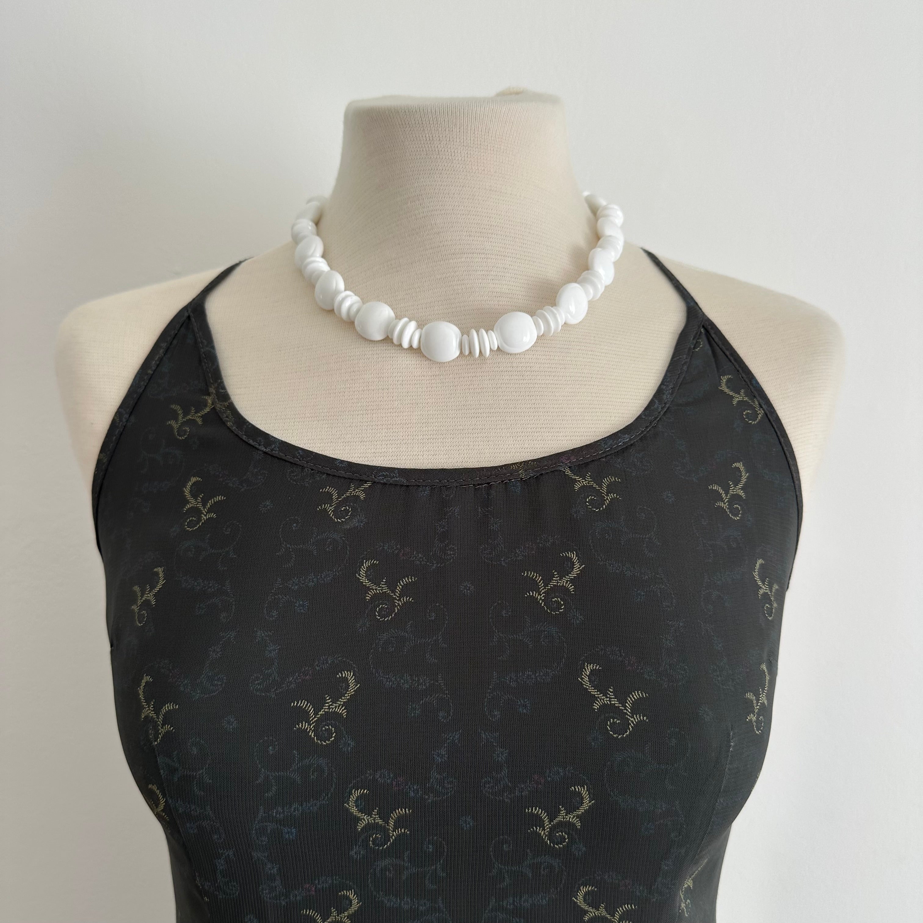 Vintage white plastic bead choker necklace