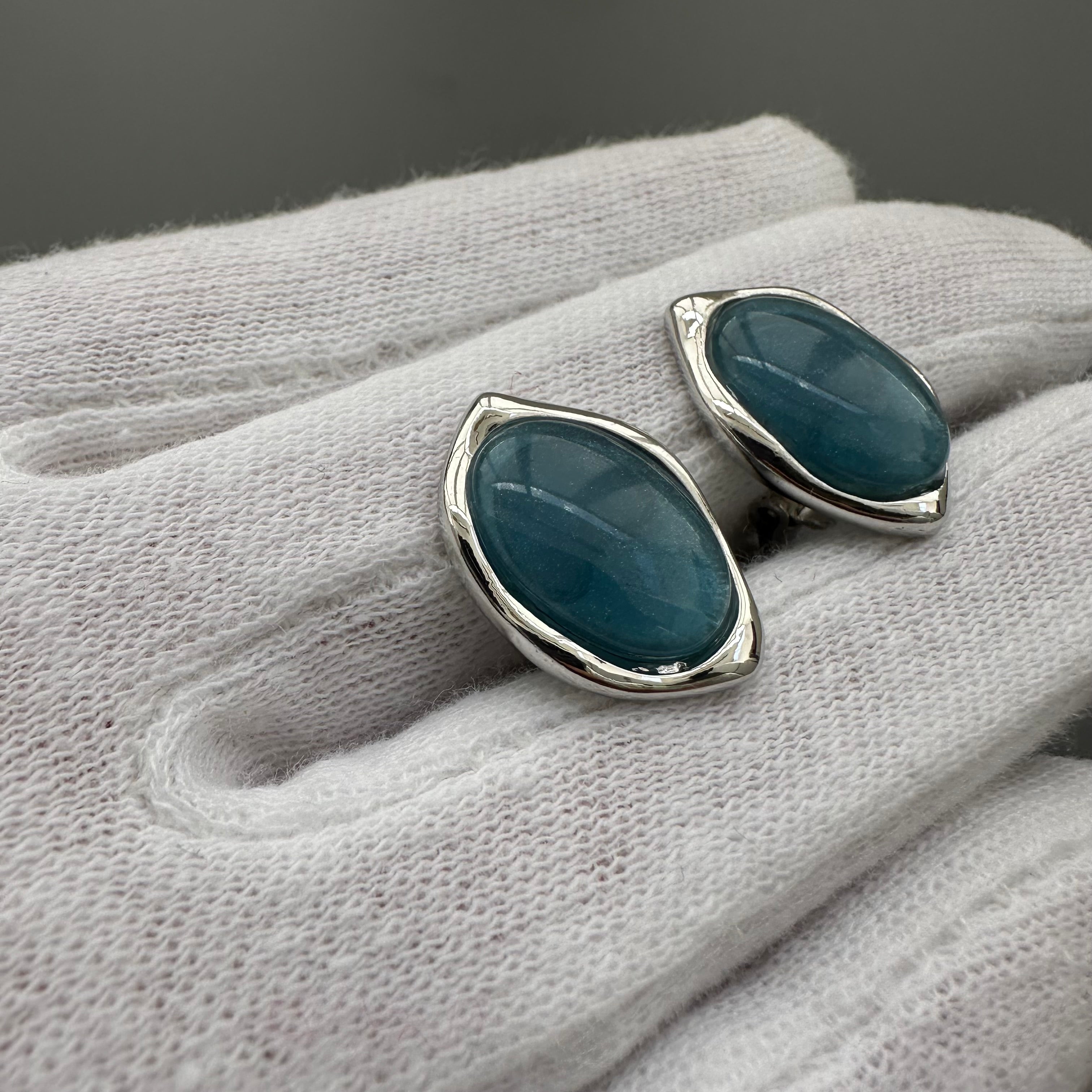Vintage silver tone and blue clip-on earrings