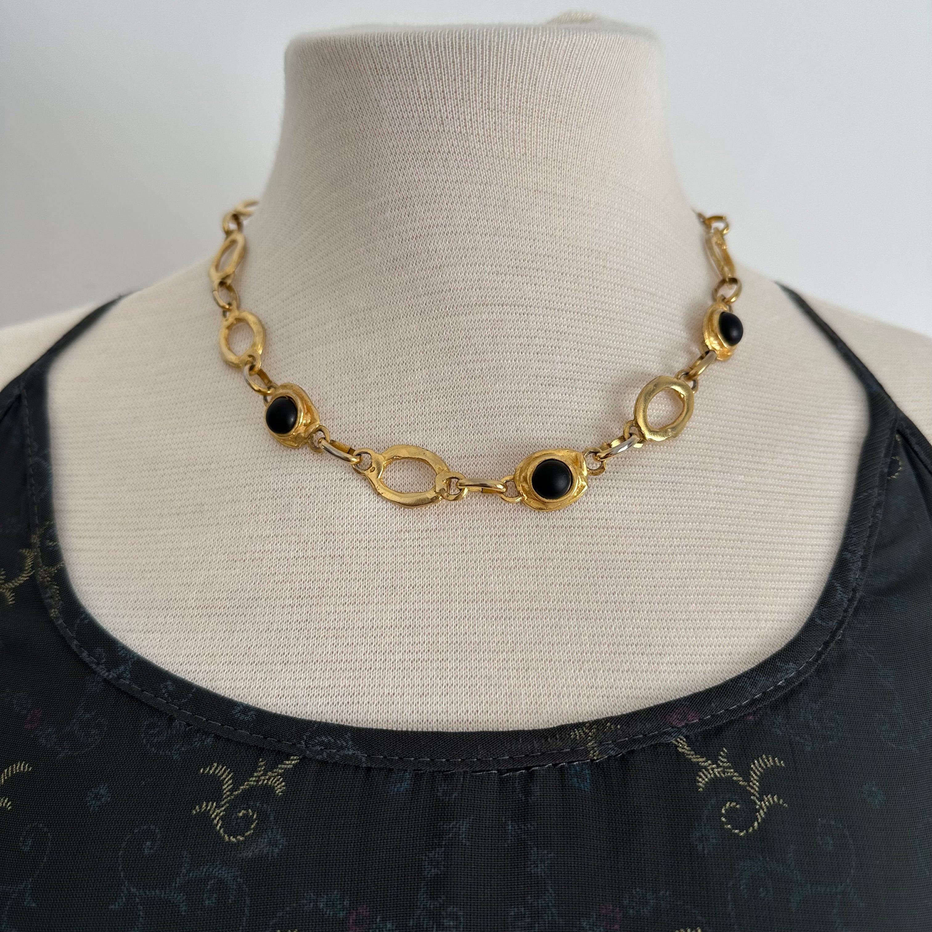 Vintage LOOLA PARIS gold-tone and black necklace