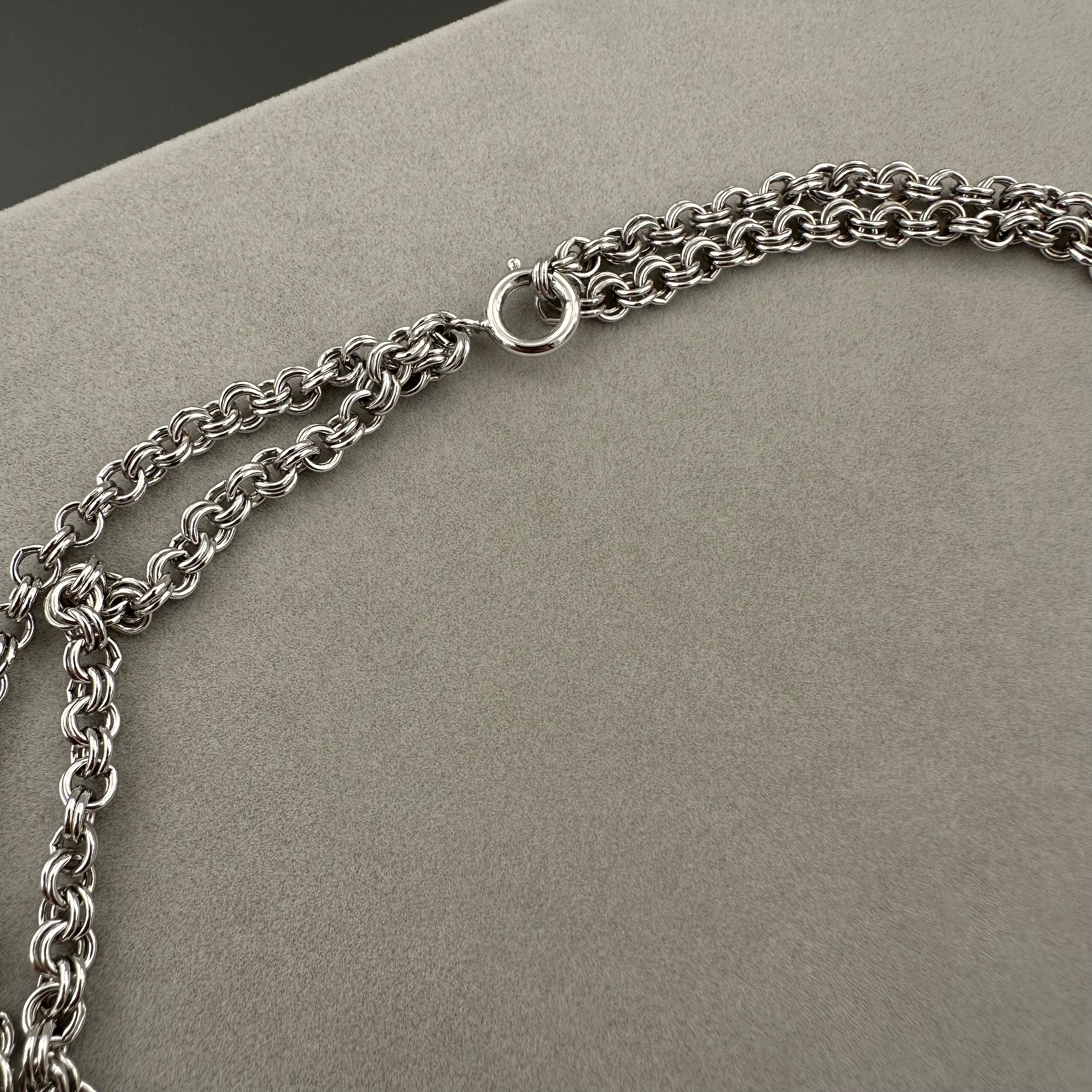 Vintage AVON silver tone double chain necklace with turquoise teardrop pendant