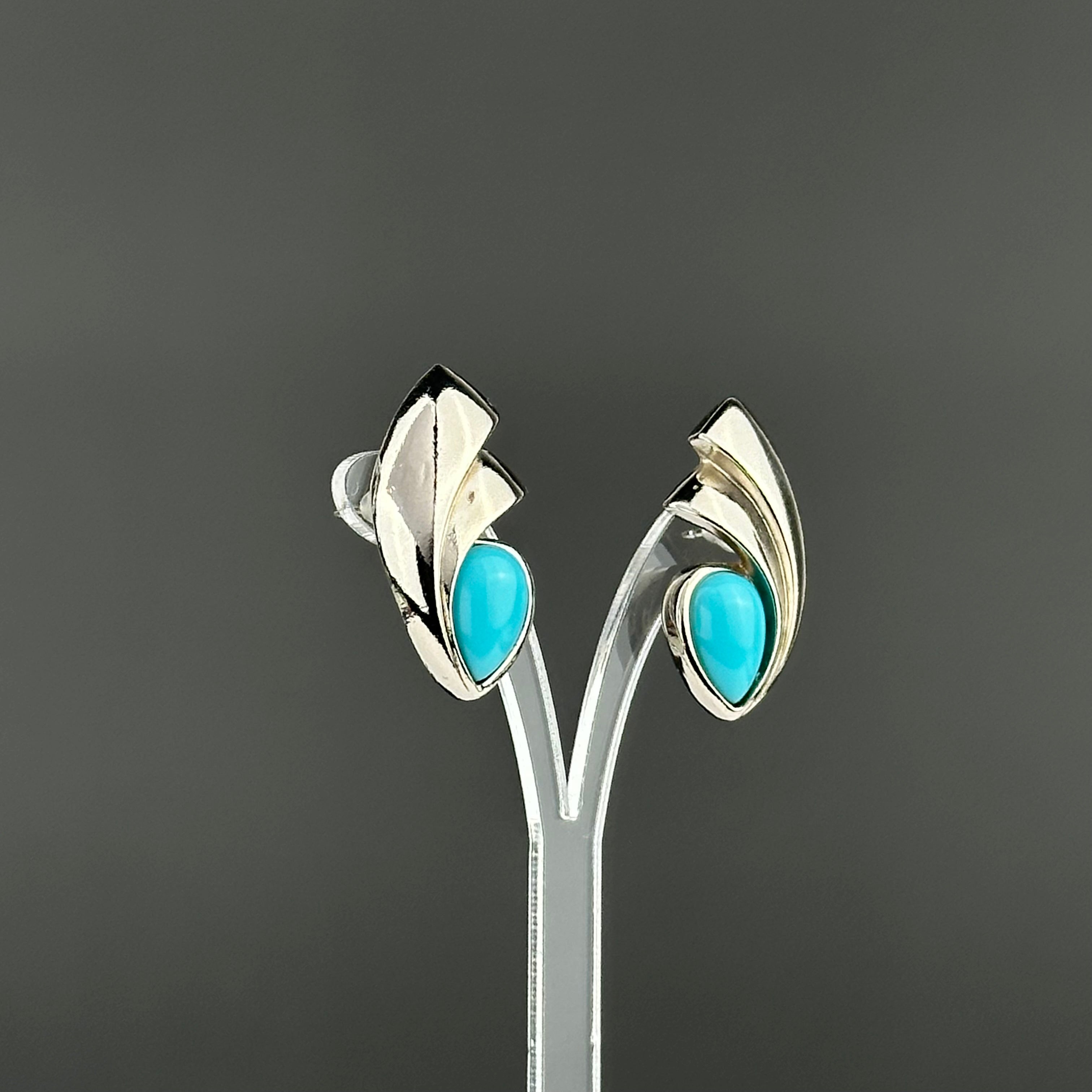 Vintage silver tone and blue сabochons earrings