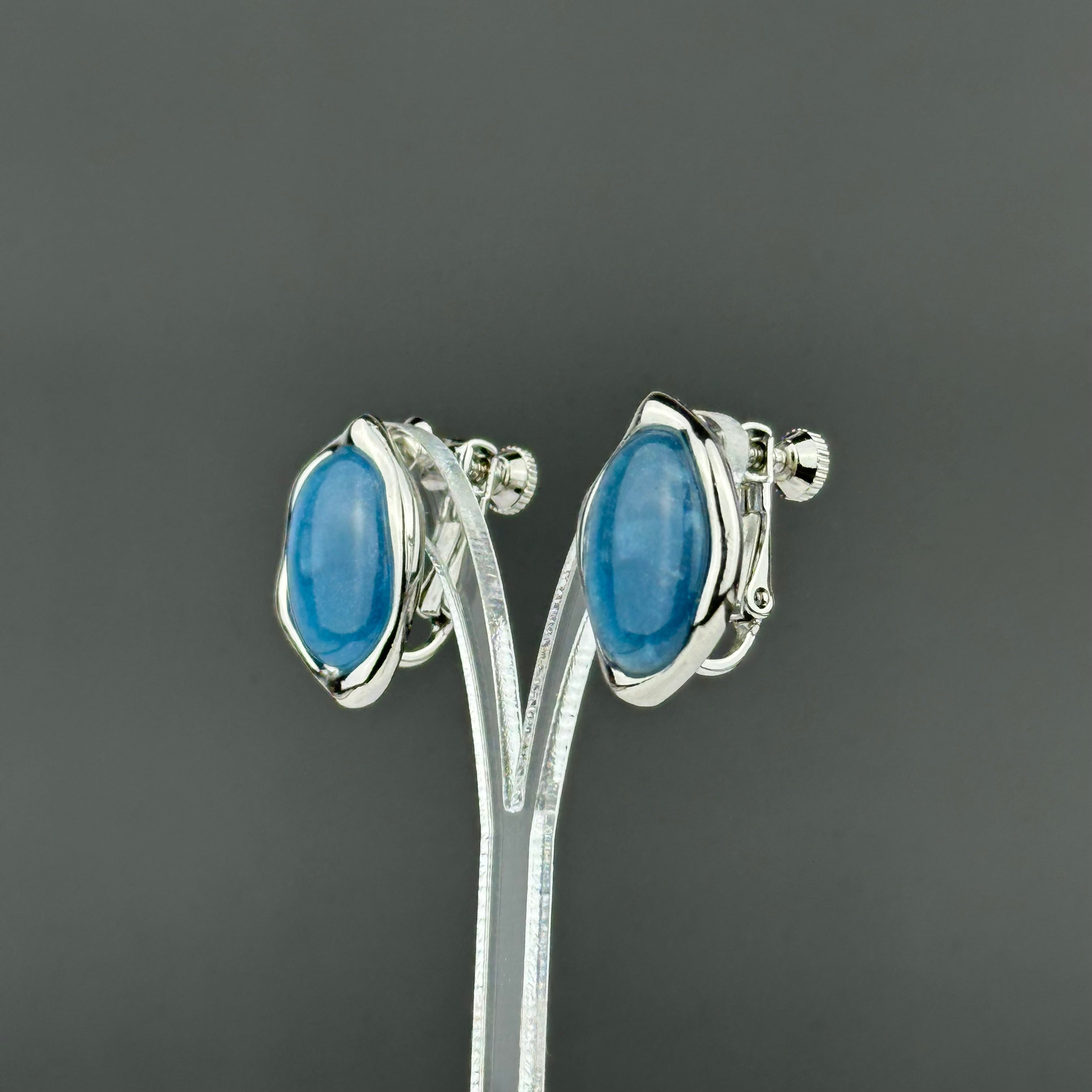 Vintage silver tone and blue clip-on earrings