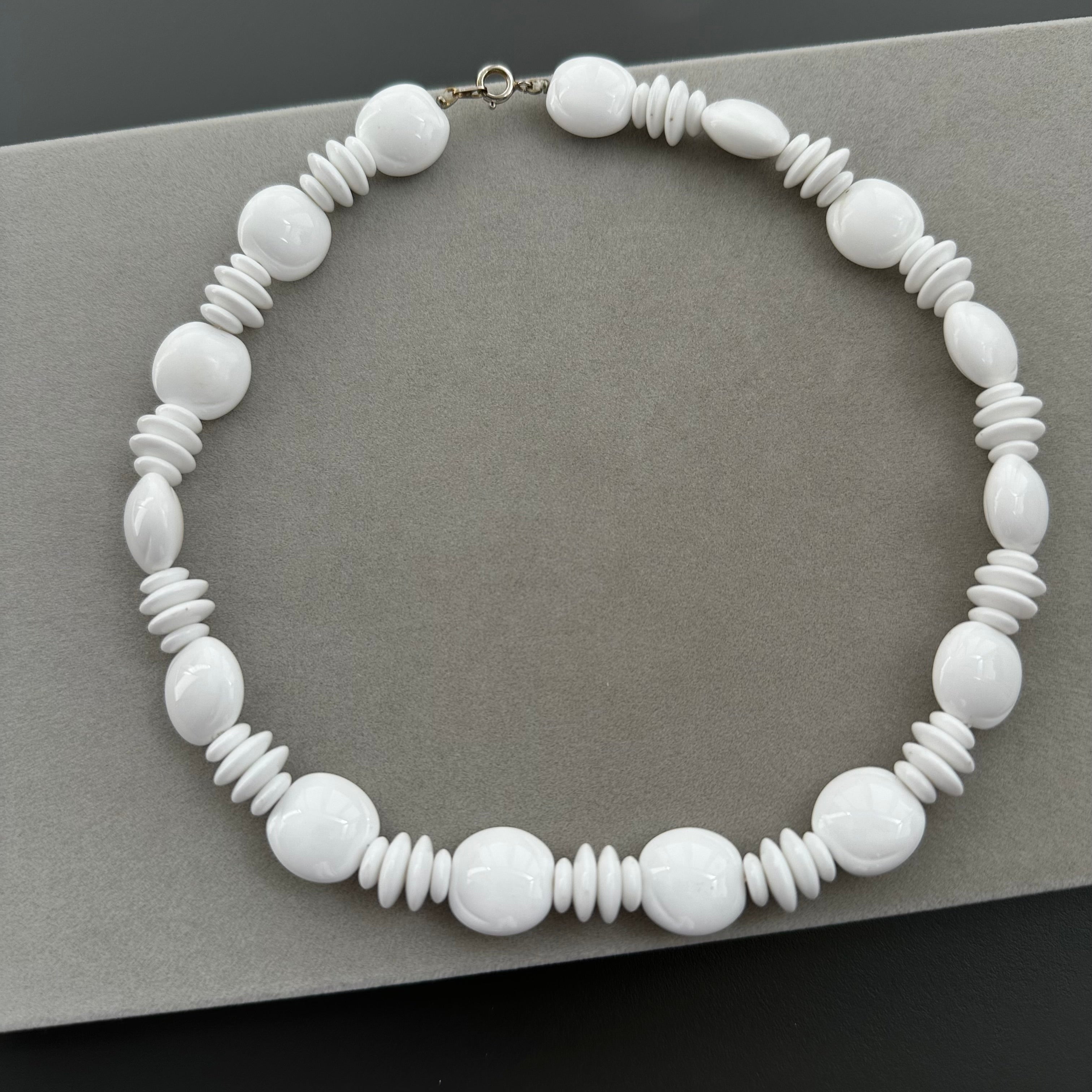 Vintage white plastic bead choker necklace