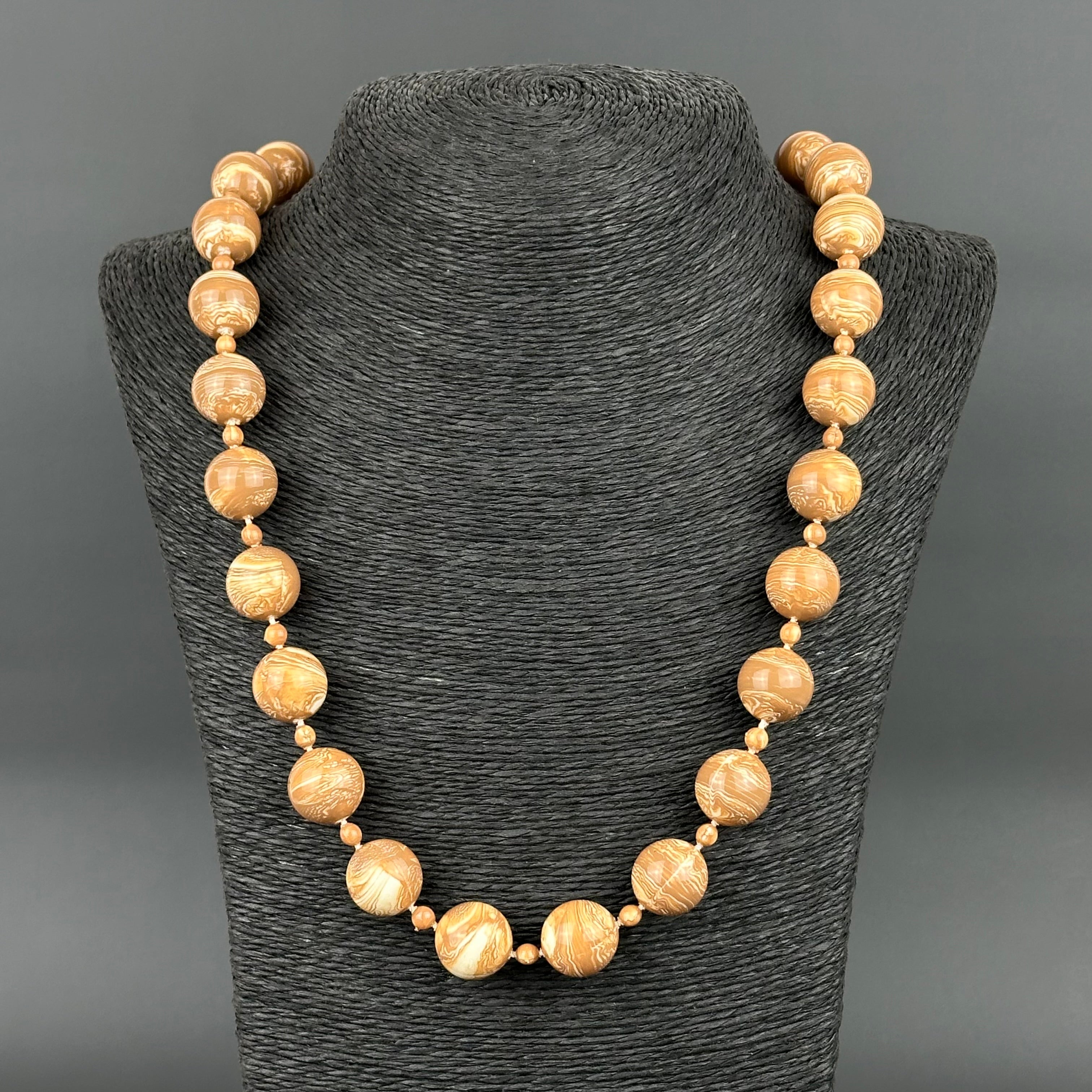 Vintage brown marble effect plastic beaded necklace