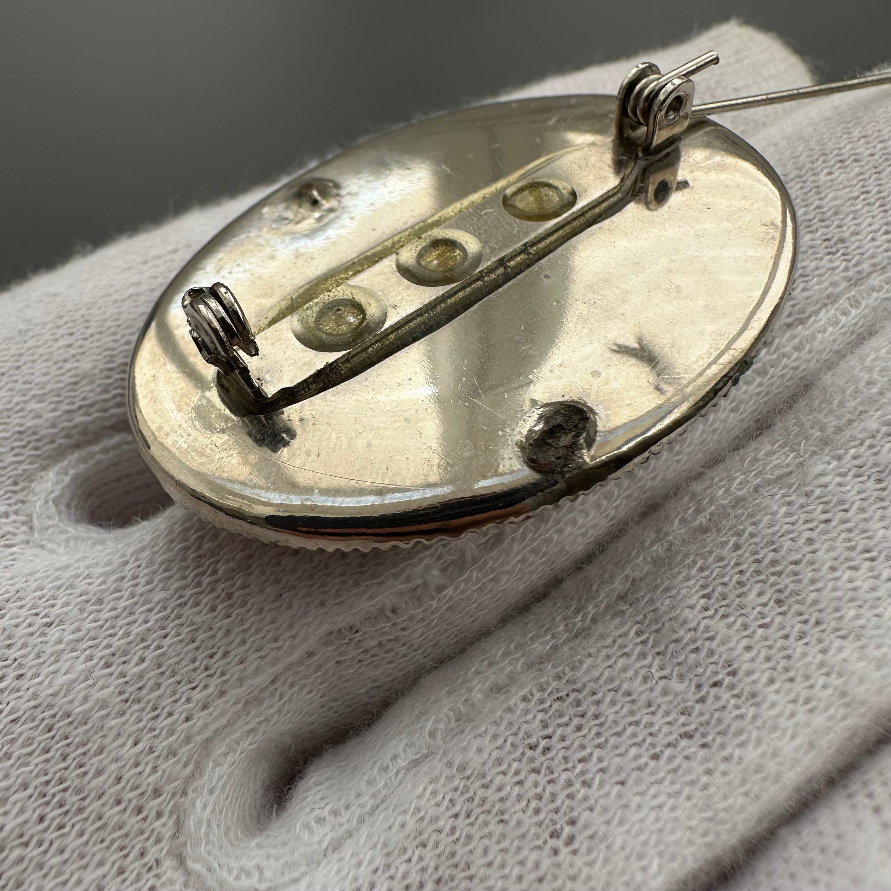 Vintage handmade floral oval brooch