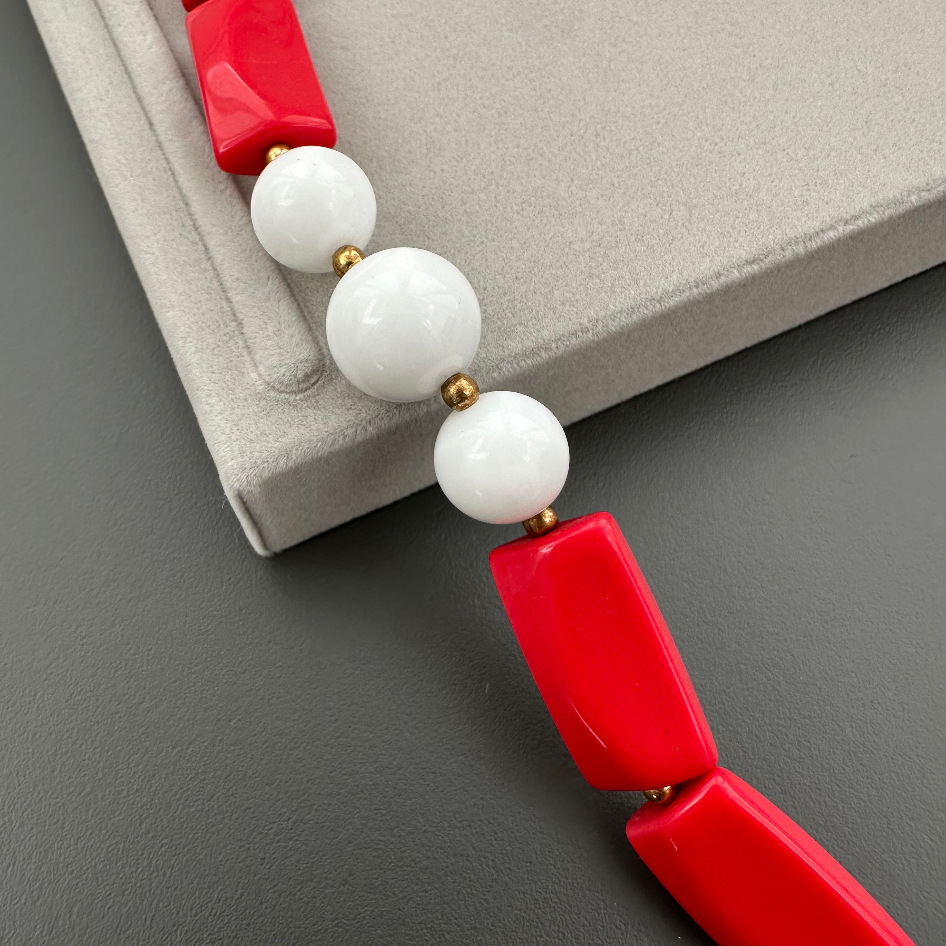 Vintage red and white plastic bead necklace