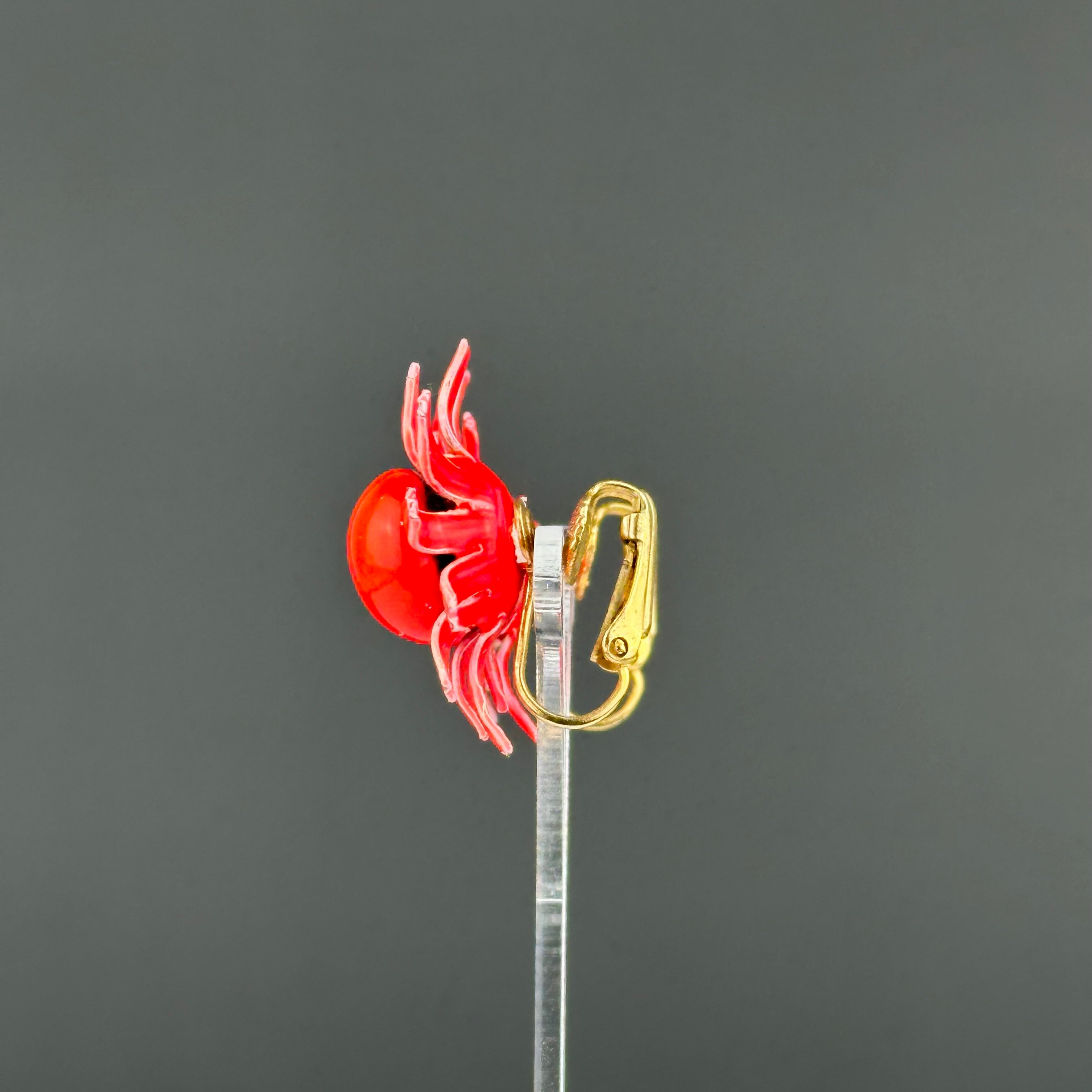 Vintage red enamel flower clip-on earrings