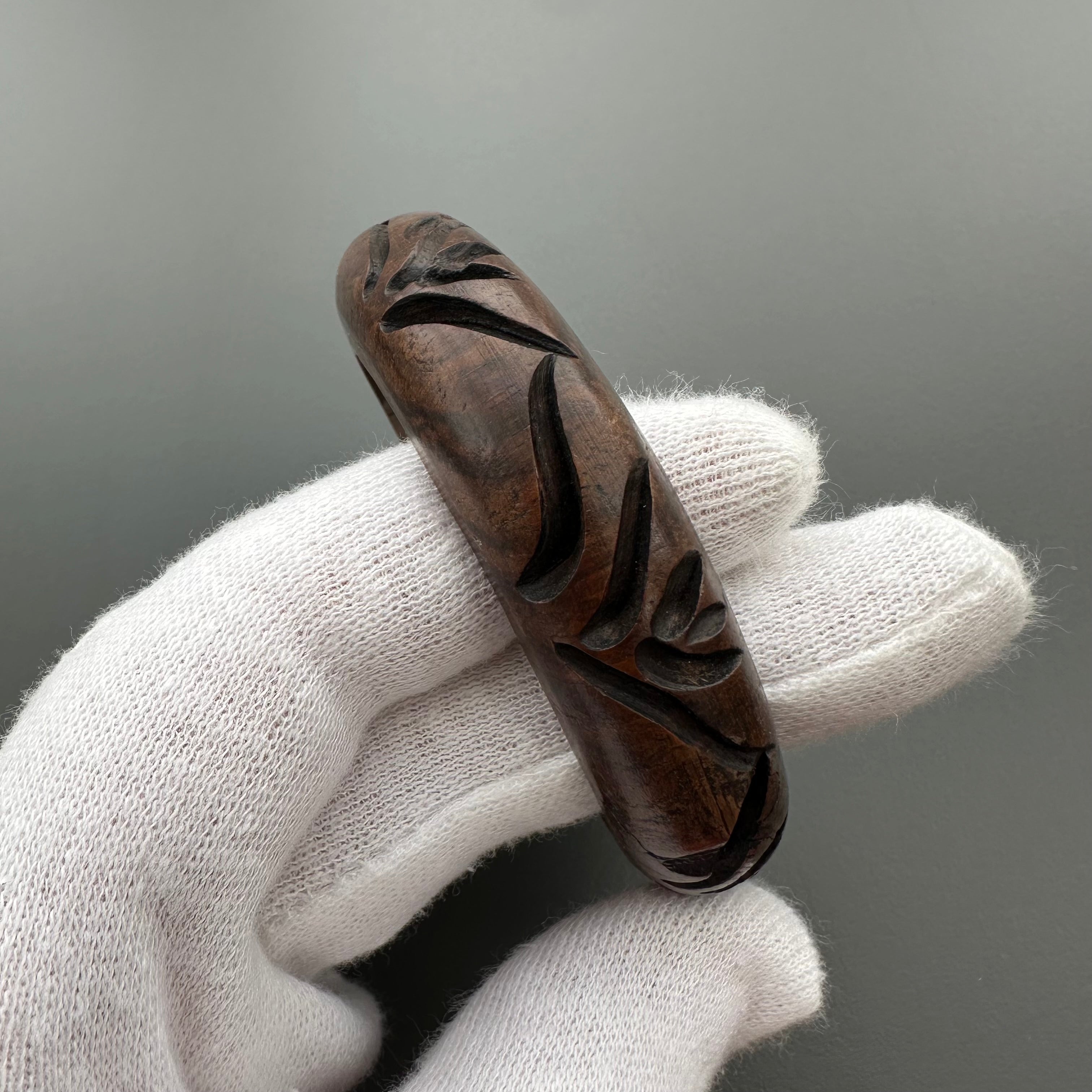 Vintage hand-carved wooden bangle bracelet