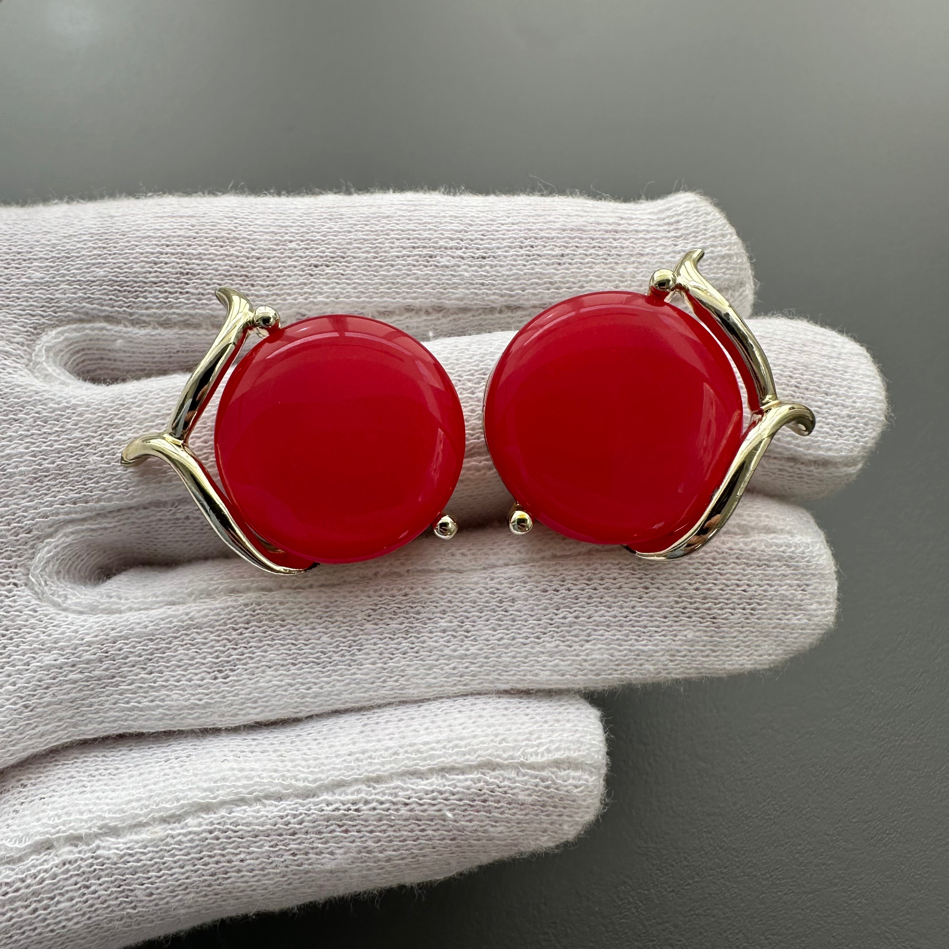 Vintage gold-tone and red lucite clip-on earrings