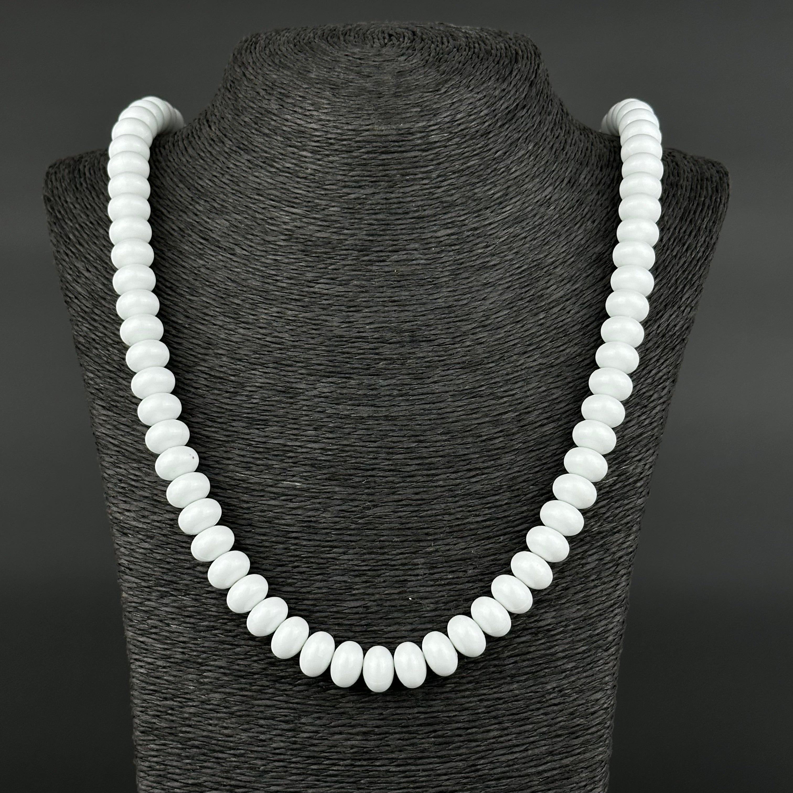 Vintage long white plastic bead necklace