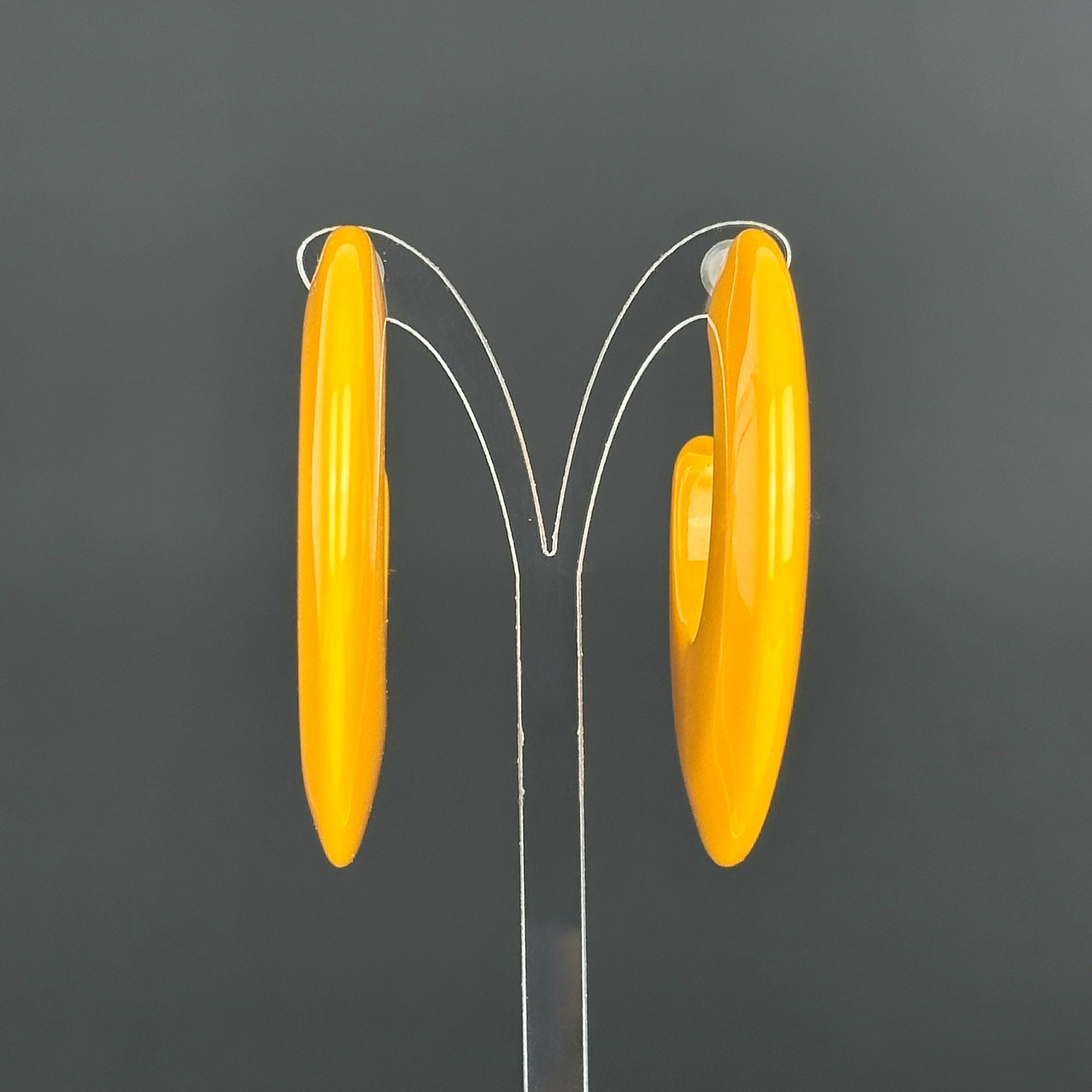 Vintage yellow lucite chunky hoop earrings