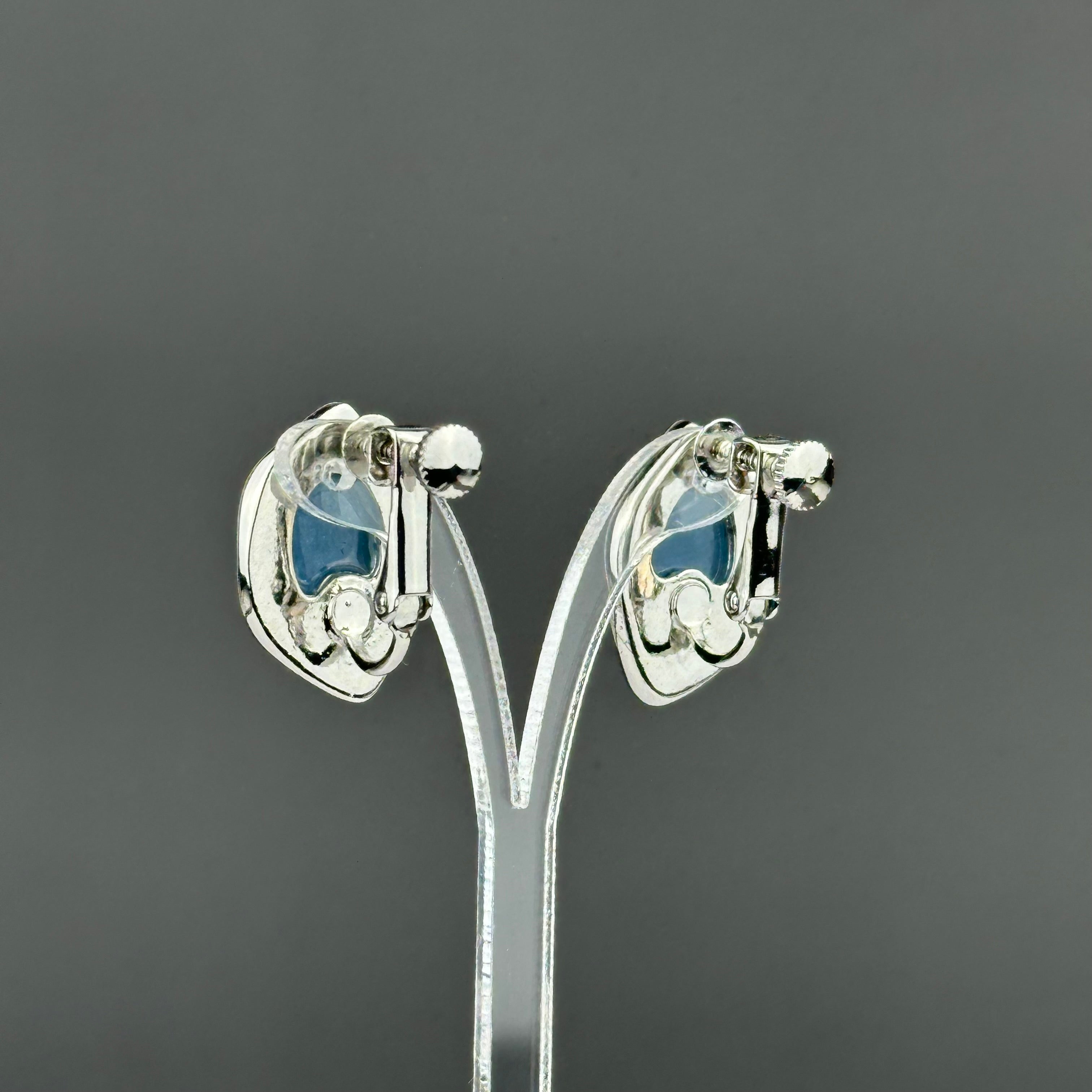 Vintage silver tone and blue clip-on earrings