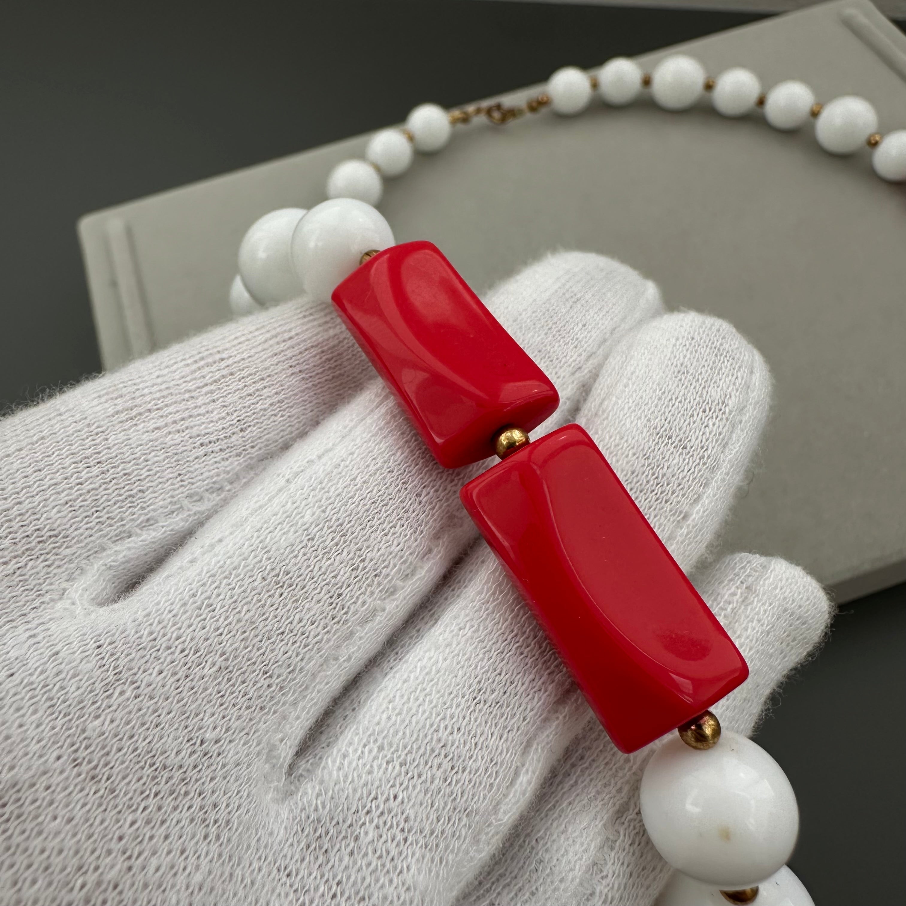 Vintage red and white plastic bead necklace