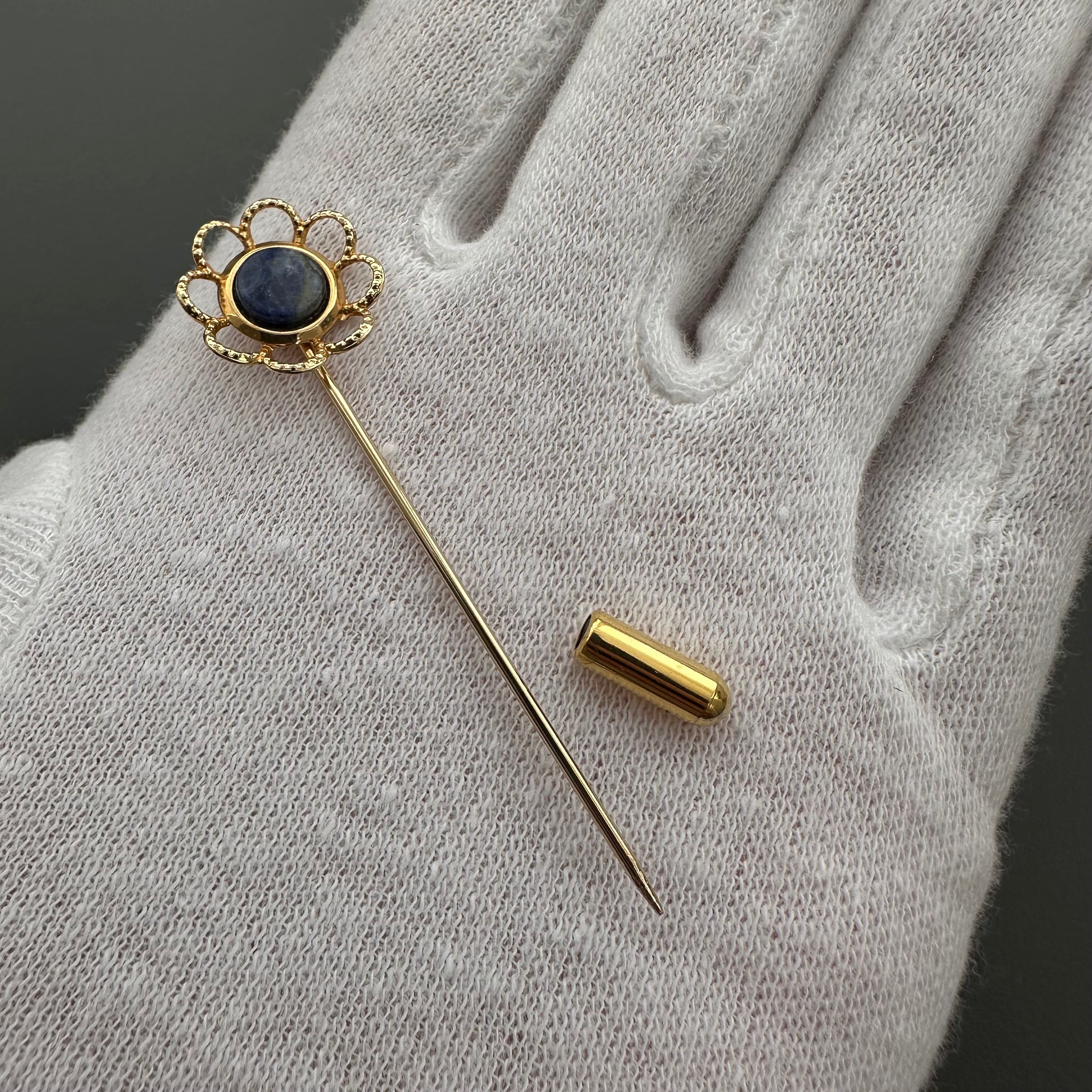 Vintage gold-tone and blue lapis lazuli floral stick pin